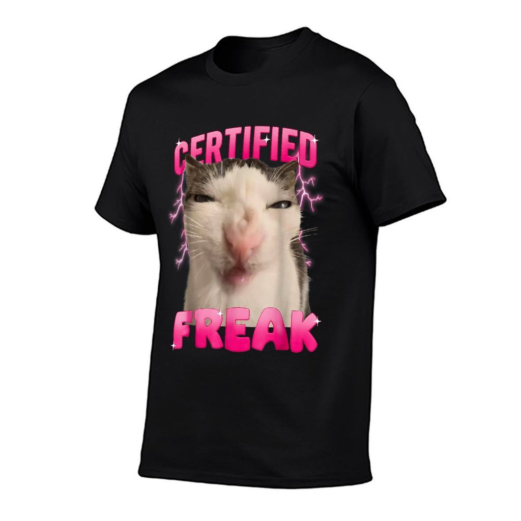 Certified Freak Eat Cement Cursed Cat Funny Cat Meme  Ribbed Collar T-Shirt