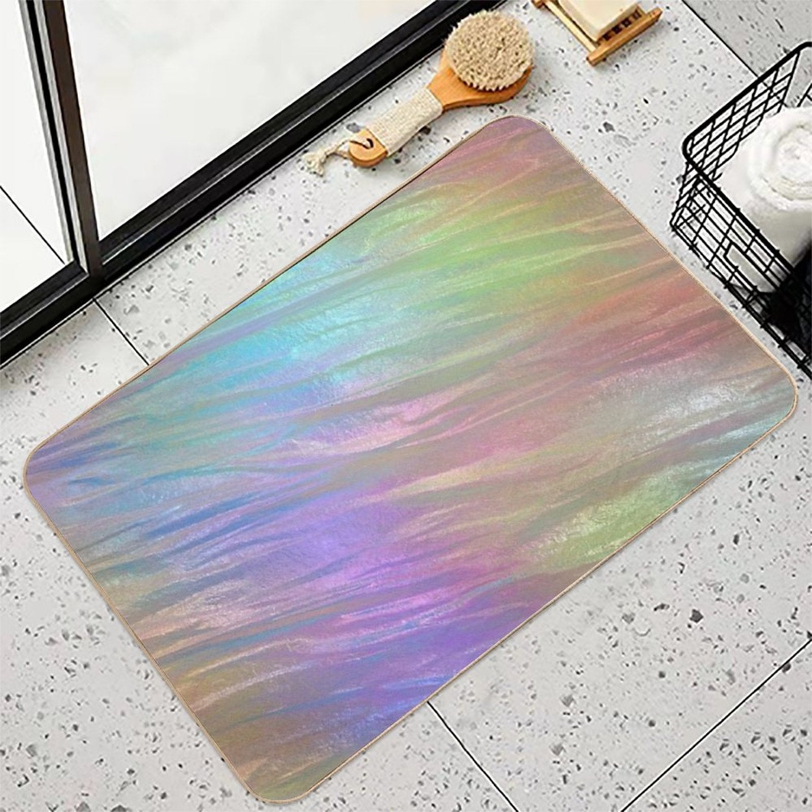 Holographic Neon Crystal Sheet  Rapid-Drying Bath Mat