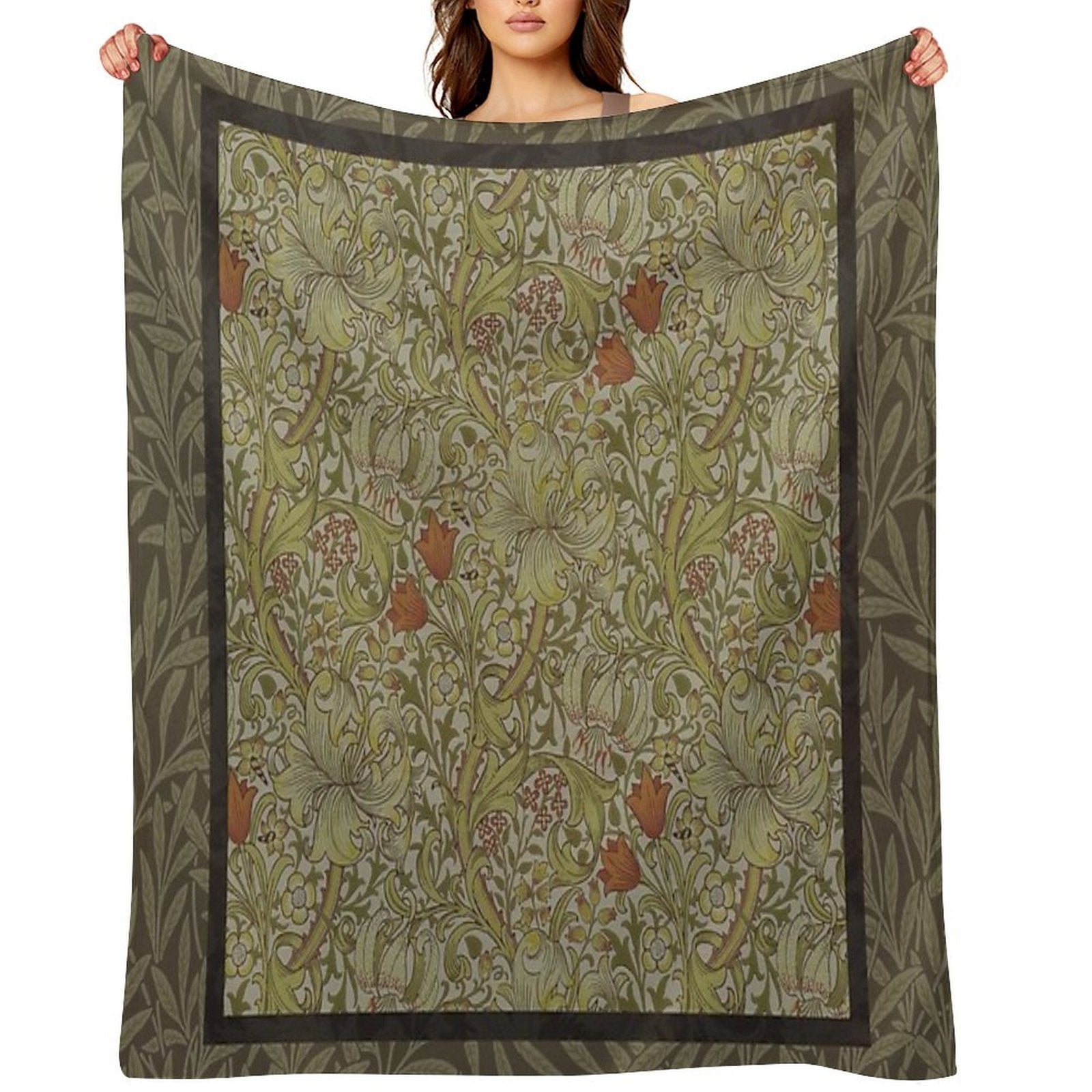 William Morris Floral Lily Willow Art Print Design Velvety-soft Throw Blanket
