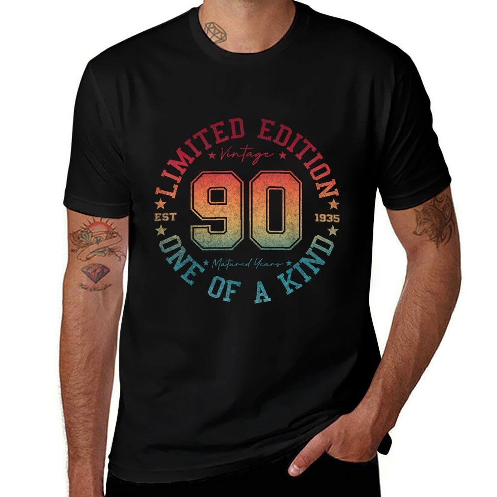 90 Year Old Gifts Vintage 1935 Limited Edition 90th Birthday  Ribbed Collar T-Shirt