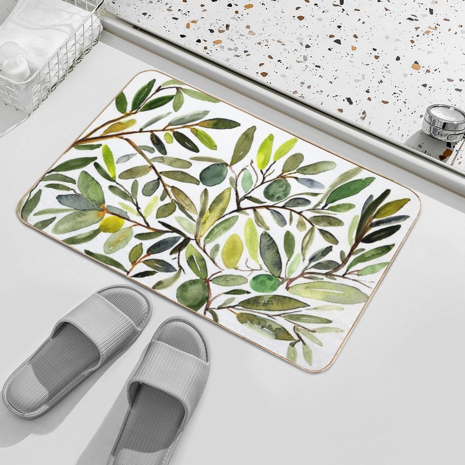 Olive Leaf Art Modern  Multi-Purpose Bath Mat