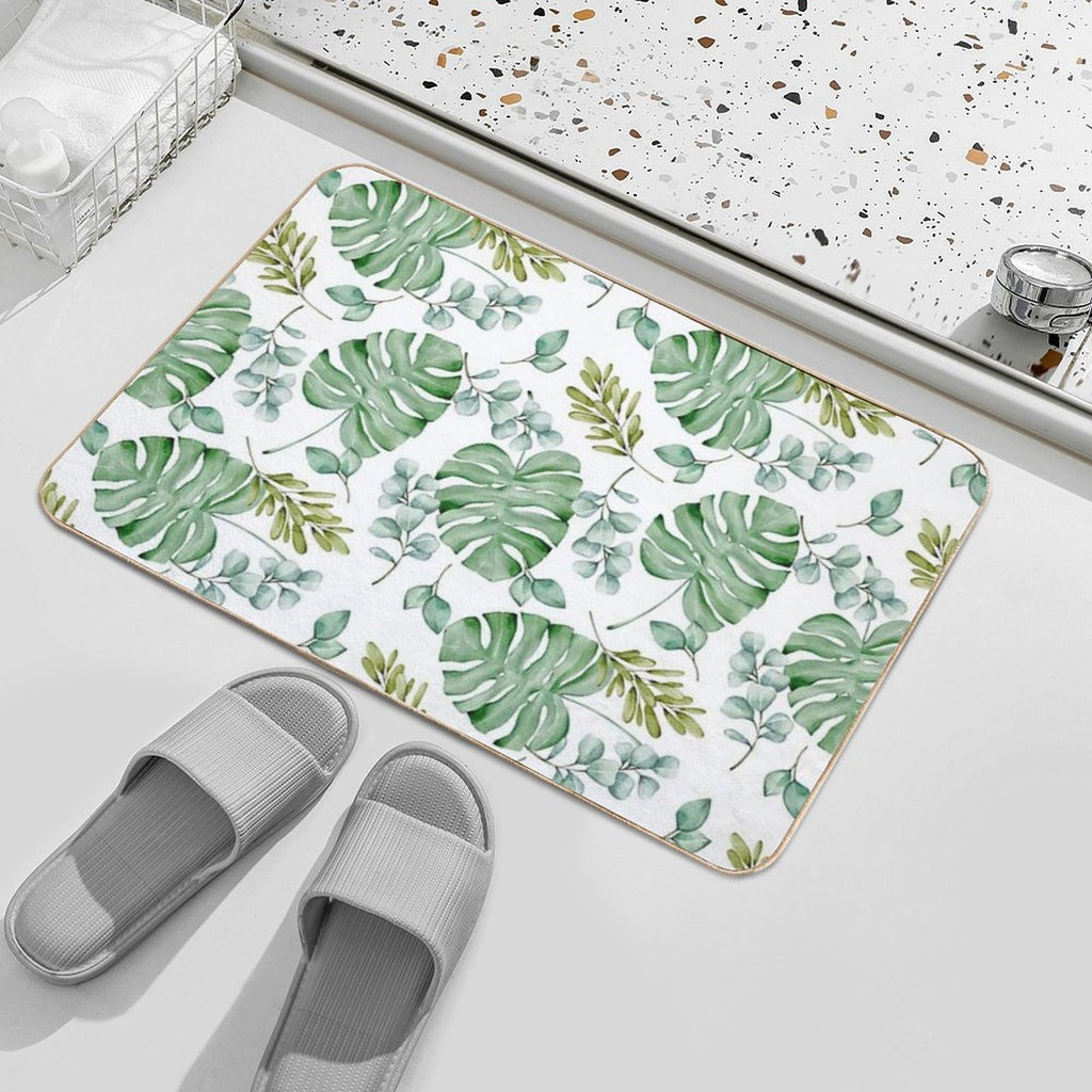 Monstera Leaves Green Seamless  Anti-Trip Bath Mat