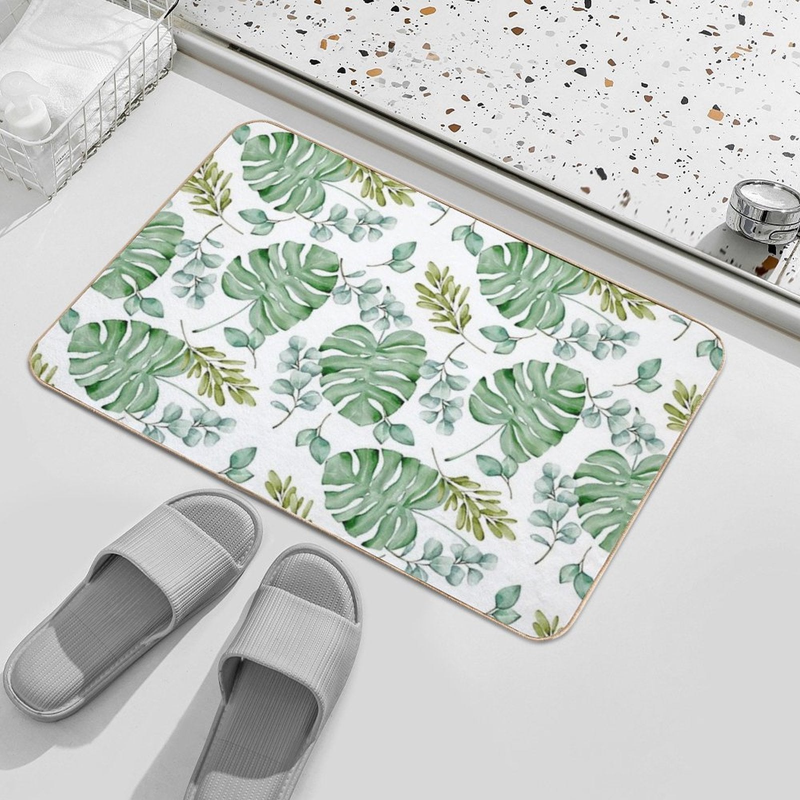 Monstera Leaves Green Seamless  Anti-Trip Bath Mat