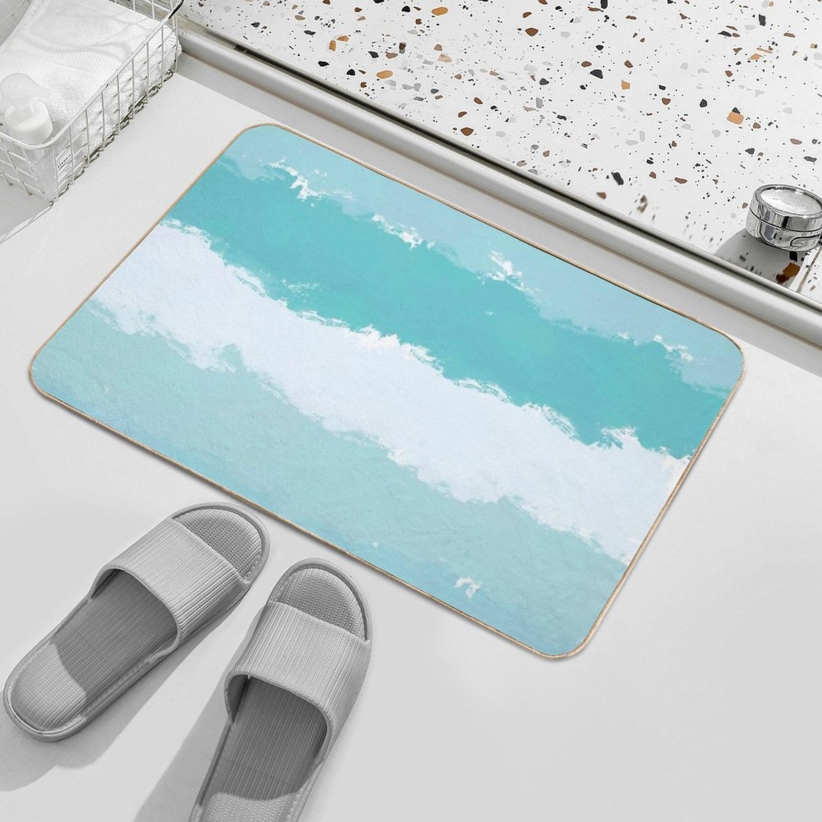 Light Blue And Shades of Blue Wavy Stripes  Stain-Proof Bath Mat