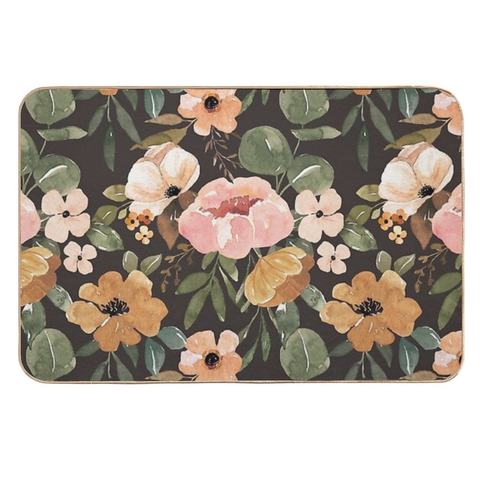 Boho Floral, Moody Floral, Blush Pink Watercolor Flowers, Vintage Floral Decor  Pet-Safe Bath Mat