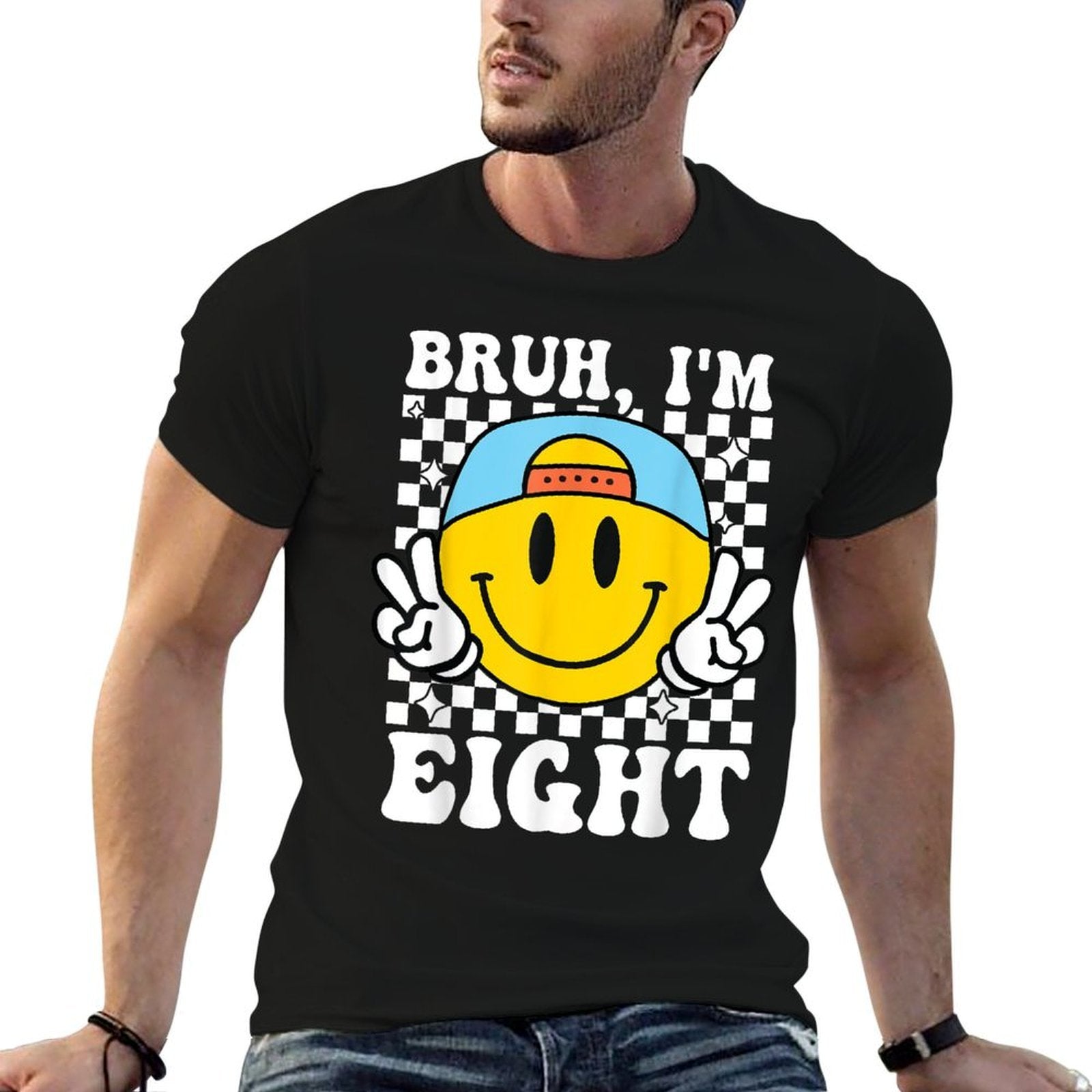 Bruh Im Eight 8 8th Birthday Groovy Boys Girls 8 Years Old  Cotton T-Shirt
