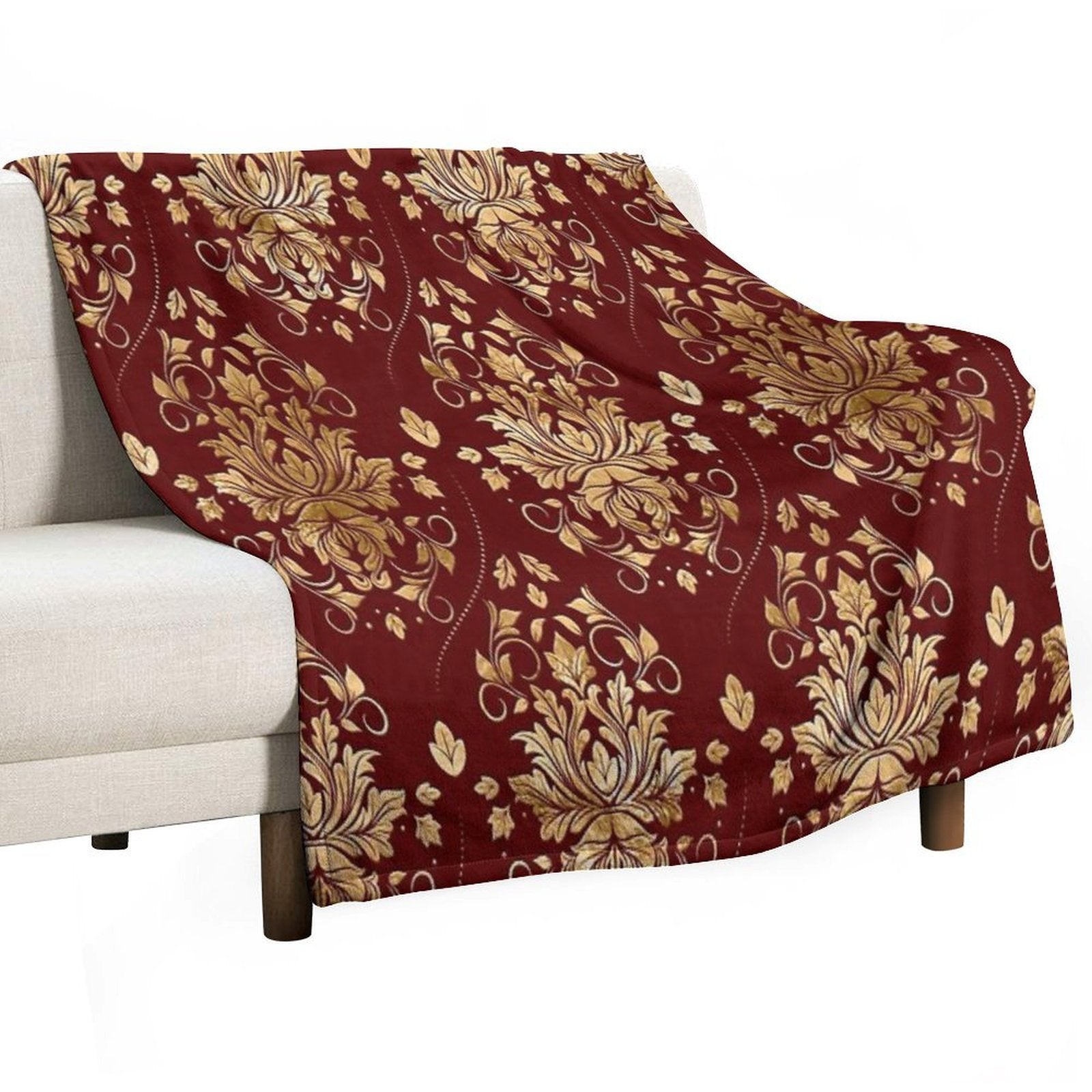 Oriental Vintage Damask Pattern - Red And Gold Eco-conscious Throw Blanket
