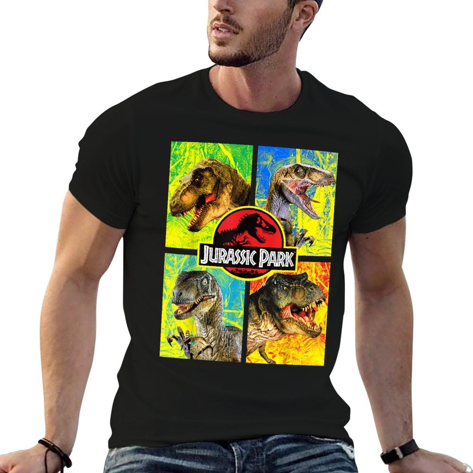 Jurassic Park Four Different Dinosaur Faces Graphic  Affordable Price T-Shirt