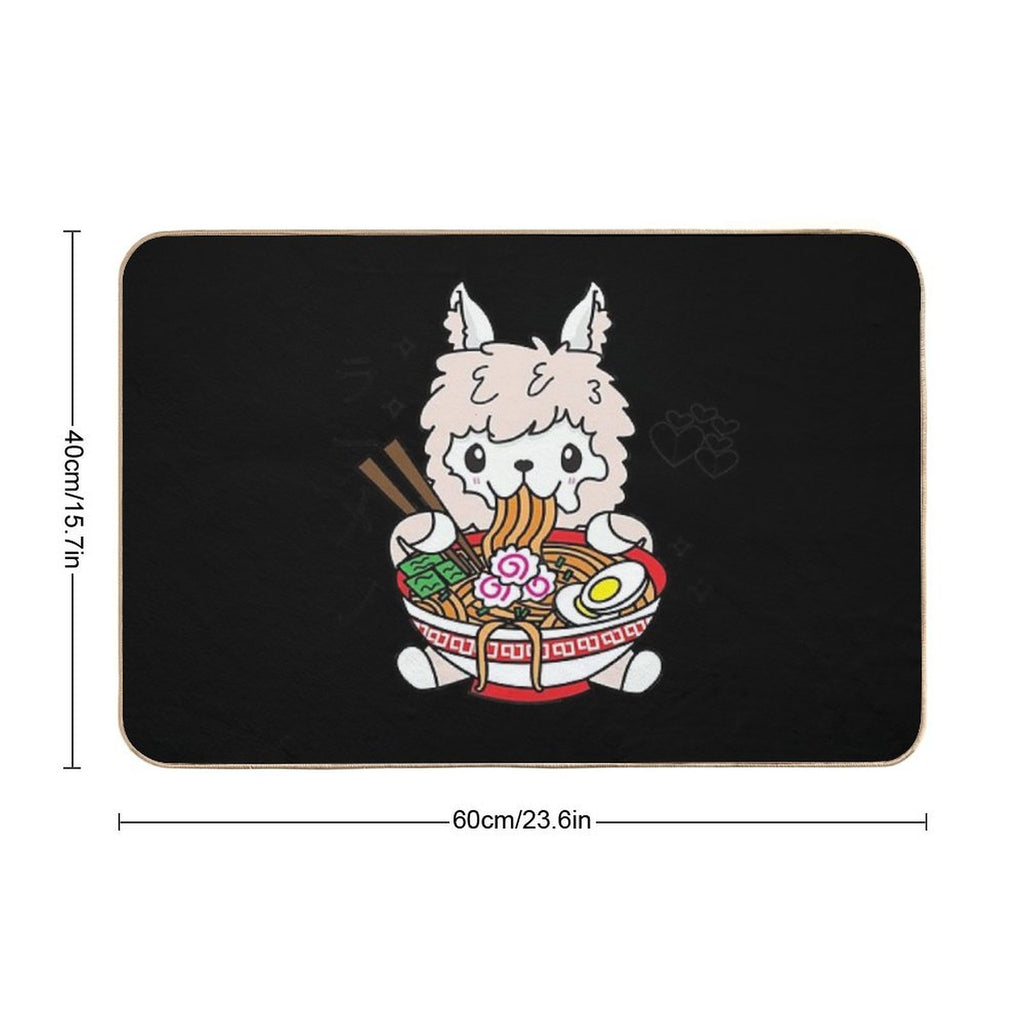 Llama Eating Ramen Cute Kawaii Noodles  Non-Slip Bath Mat