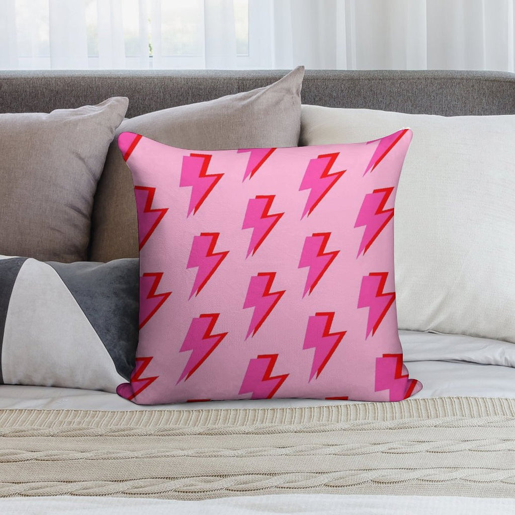 Pink And Red Lightning on Pink Soft Anti-Pilling Throw Pillow