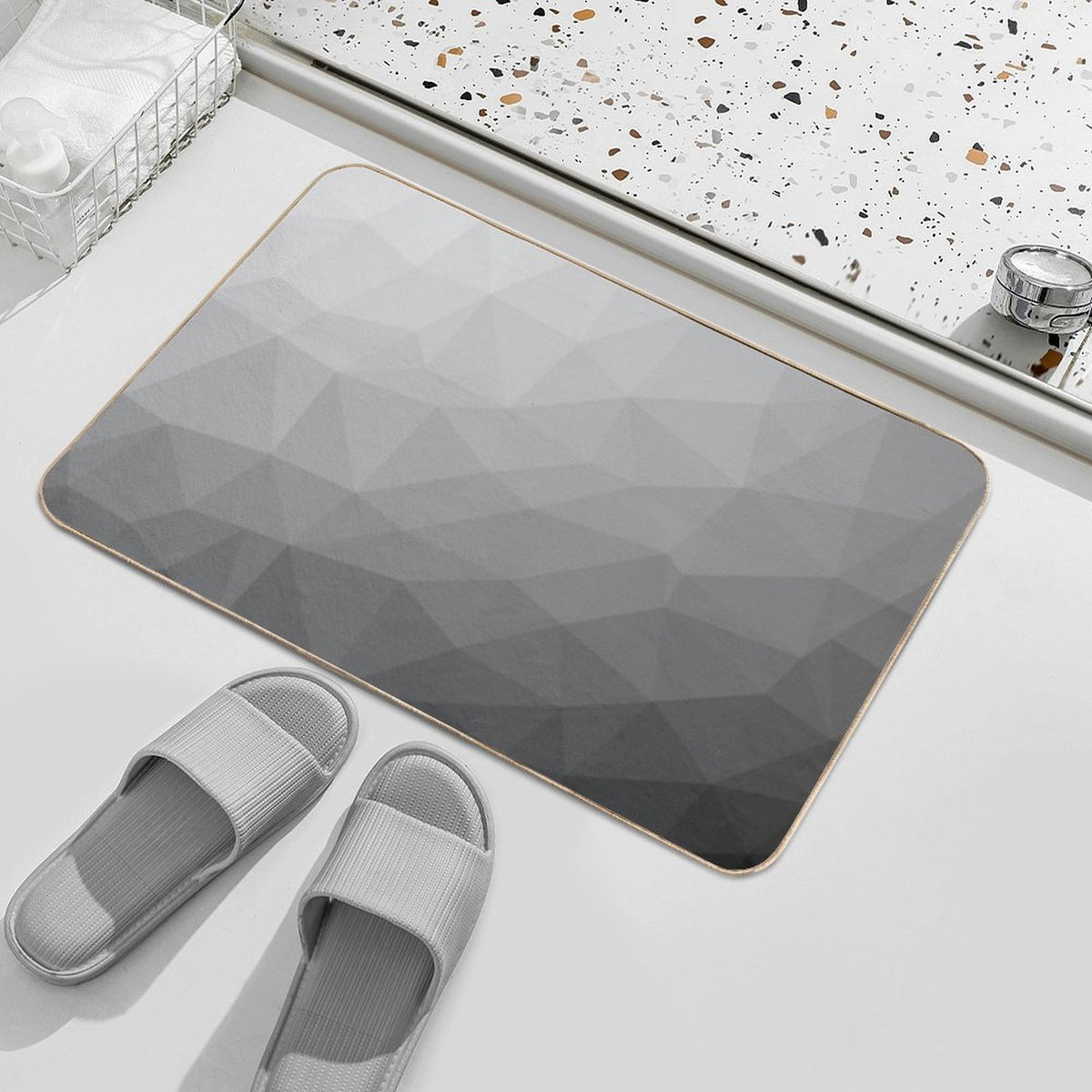 Gray Gradient Geometric Mesh Pattern Grey Elegant Design  Multi-Purpose Bath Mat