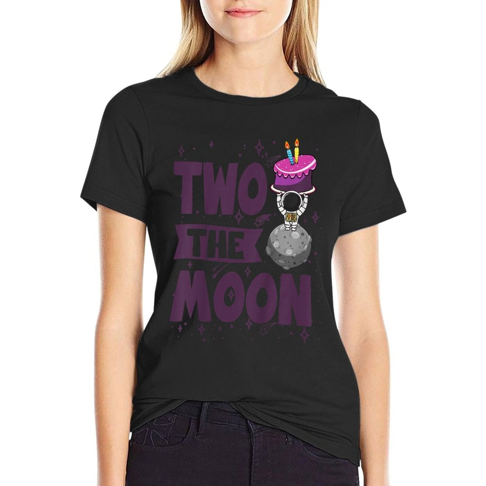 Kids TWO THE MOON Girls 2nd Birthday Gift For 2 Year Old  Slim-fit Cut T-Shirt