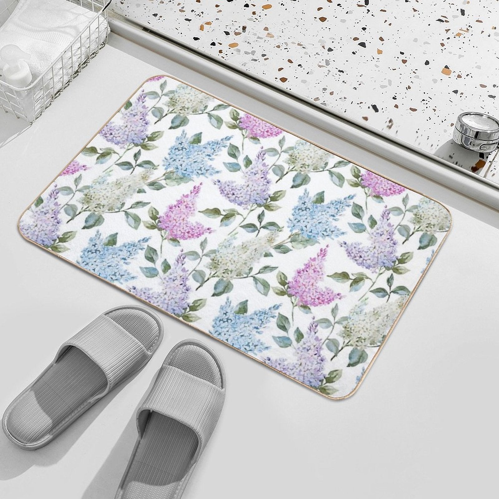 Lilac Flower Retro Vintage Pattern  Eco-Friendly Bath Mat