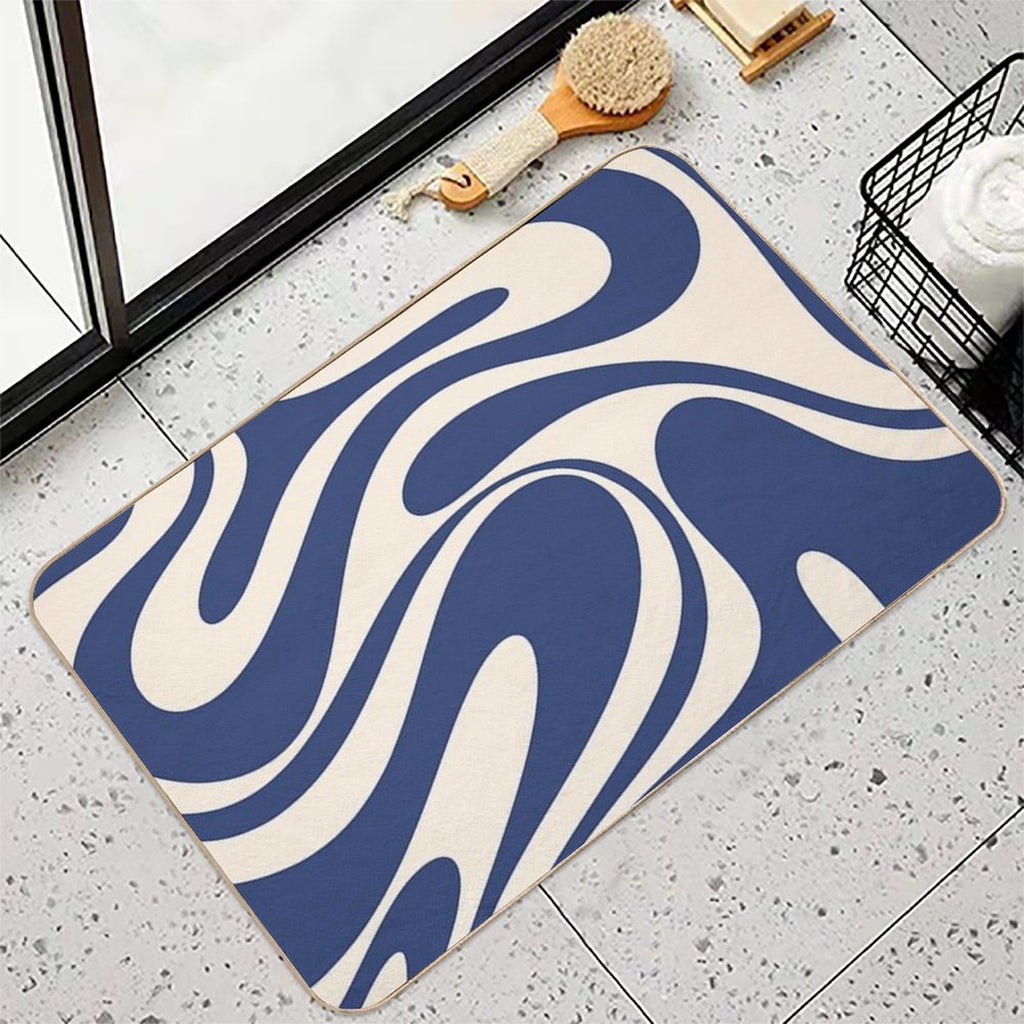 Retro Fantasy Swirl Abstract in Blue And Cream  Odorless Bath Mat