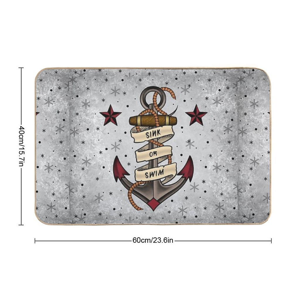 Old School Tattoo Style Design.  Easy To Clean Bath Mat