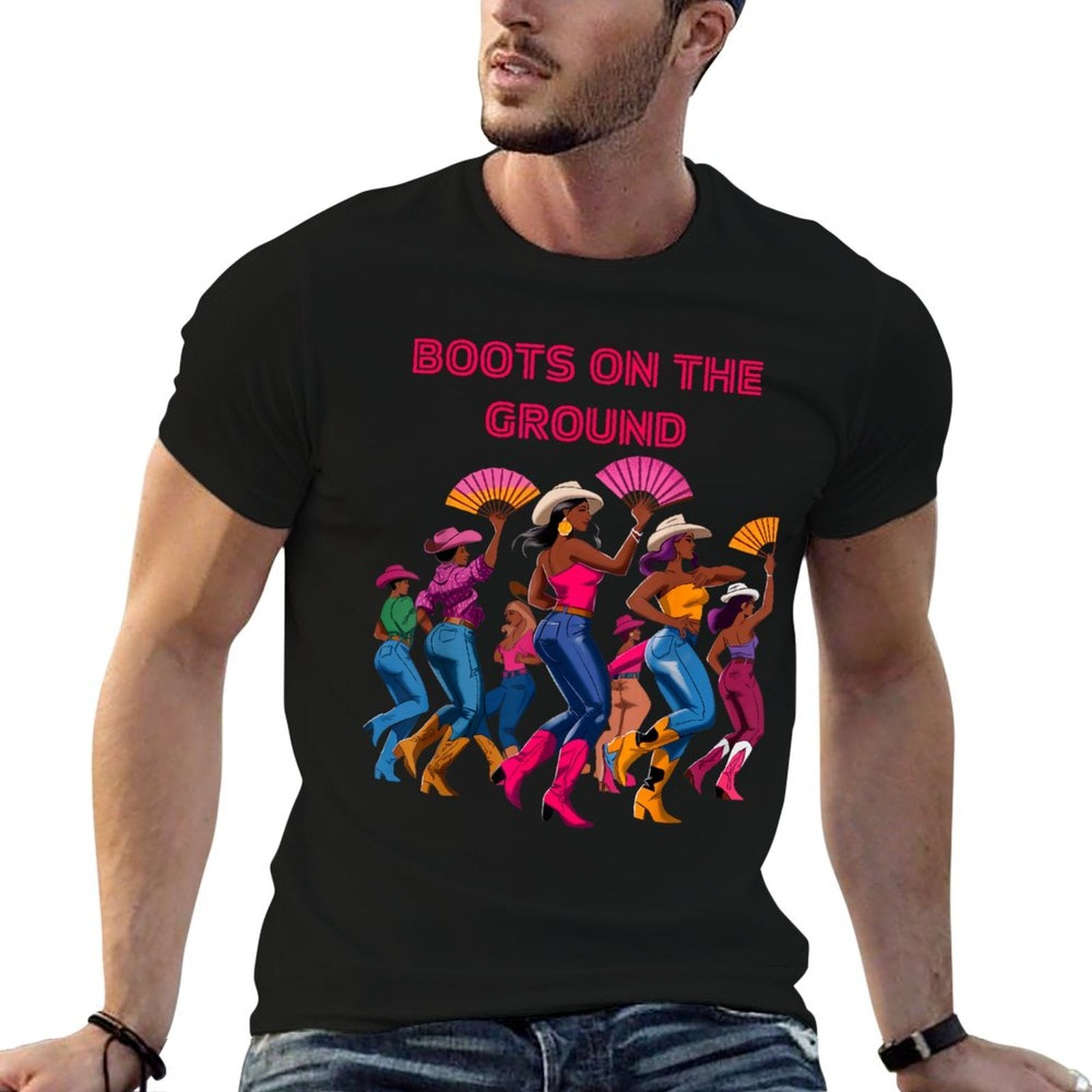 Boots On The Ground Funny Cowgirl Boots Bling Women  Fade-proof Color T-Shirt