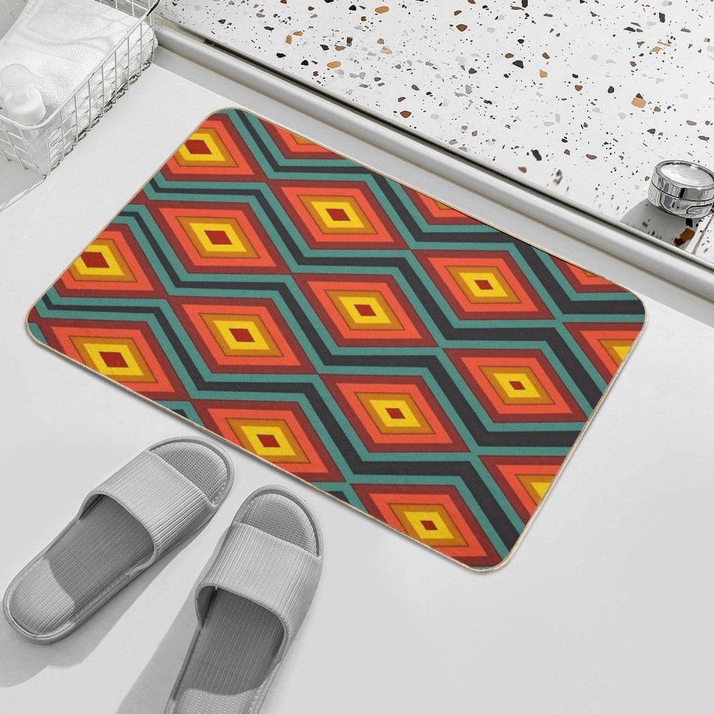 Retro Abstract Pattern Morphing Red Hot Rhombus  Slip-Resistant Bath Mat