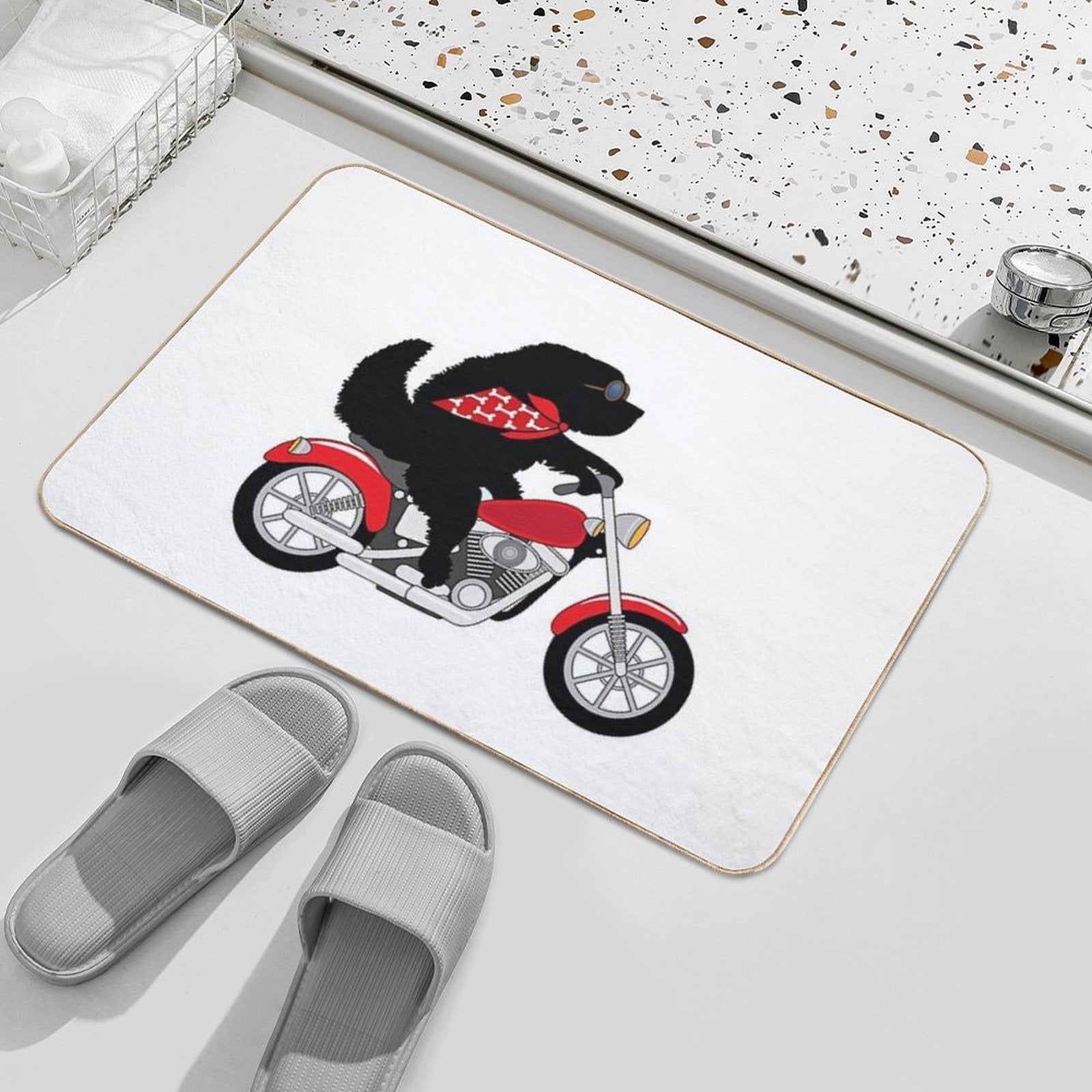 Just A Newfie Riding A Motorcycle  Easy Maintenance Bath Mat