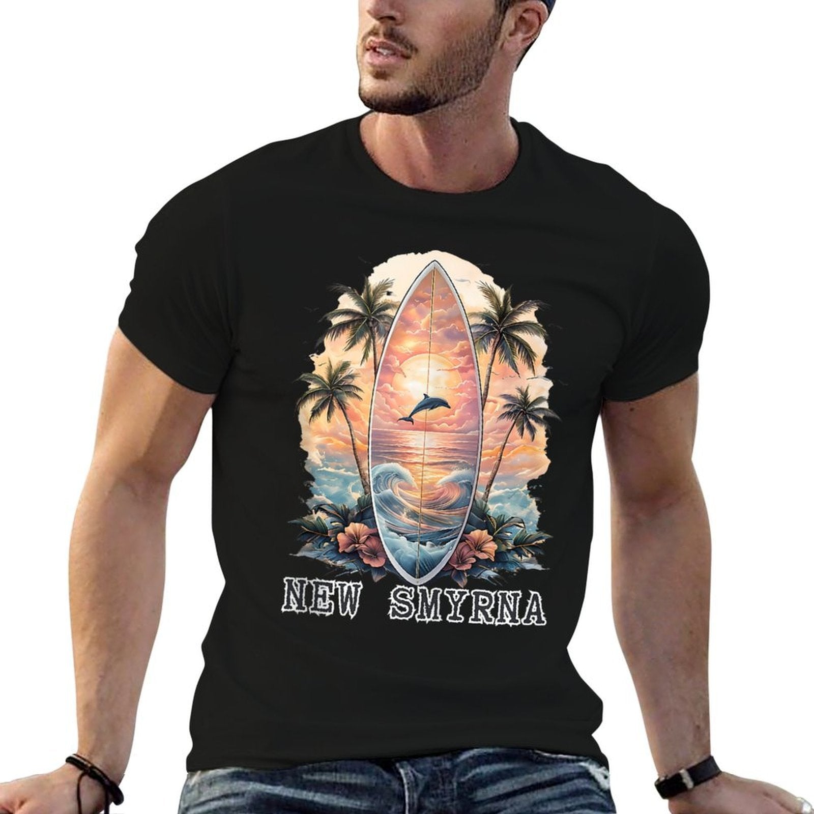 New Smyrna Beach Vintage Palm Tree Surfing Men  Women  Vintage-inspired T-Shirt