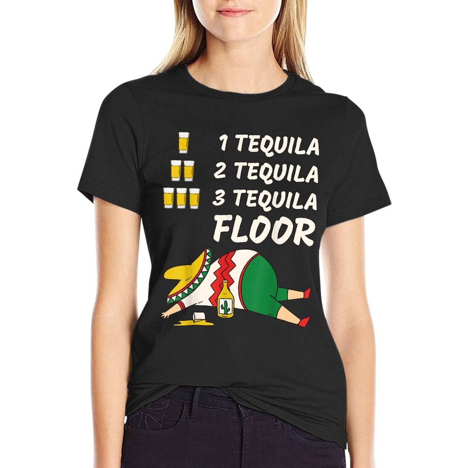 1 Tequila 2 Tequila 3 Tequila Floor - Funny Party Drinking  Heathered Texture T-Shirt
