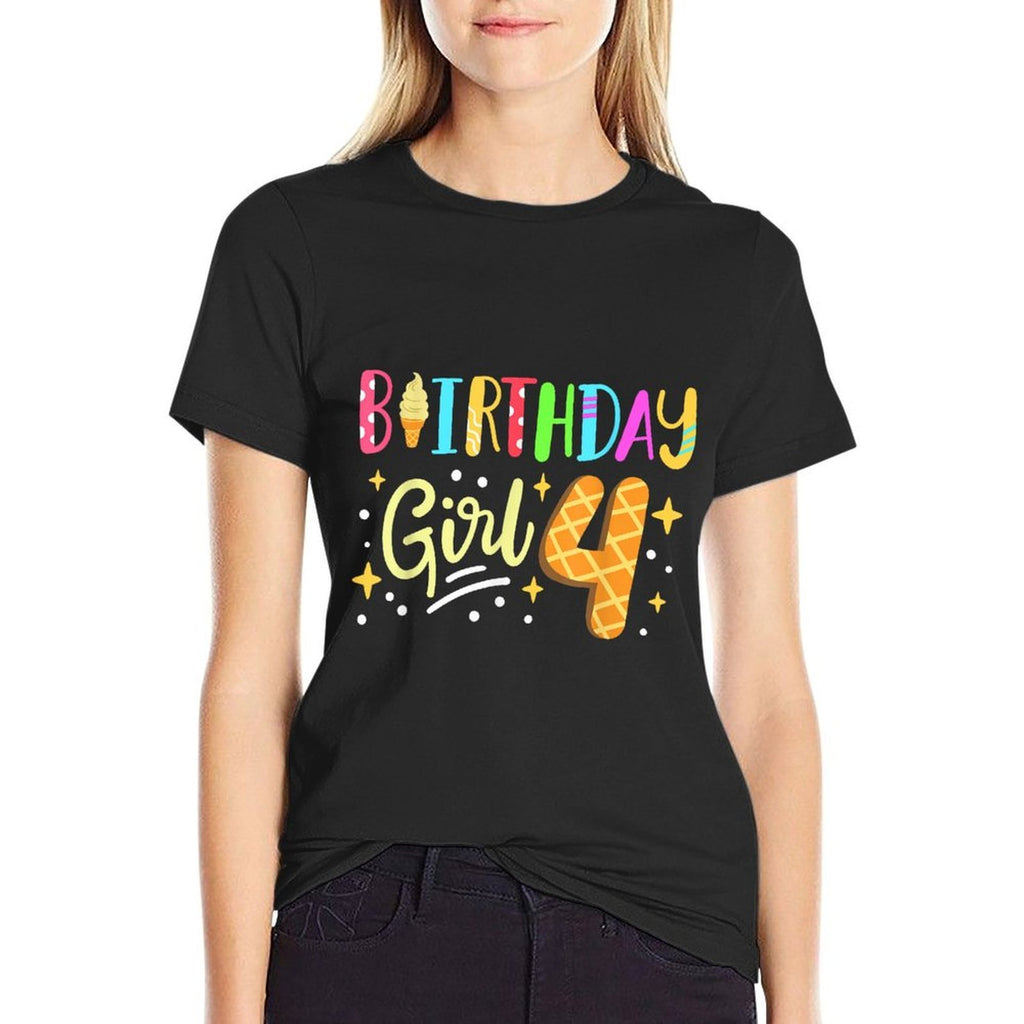 Kids 4th Birthday 4 Year Old Girls Ice Cream Party Family  Graphic-printed T-Shirt