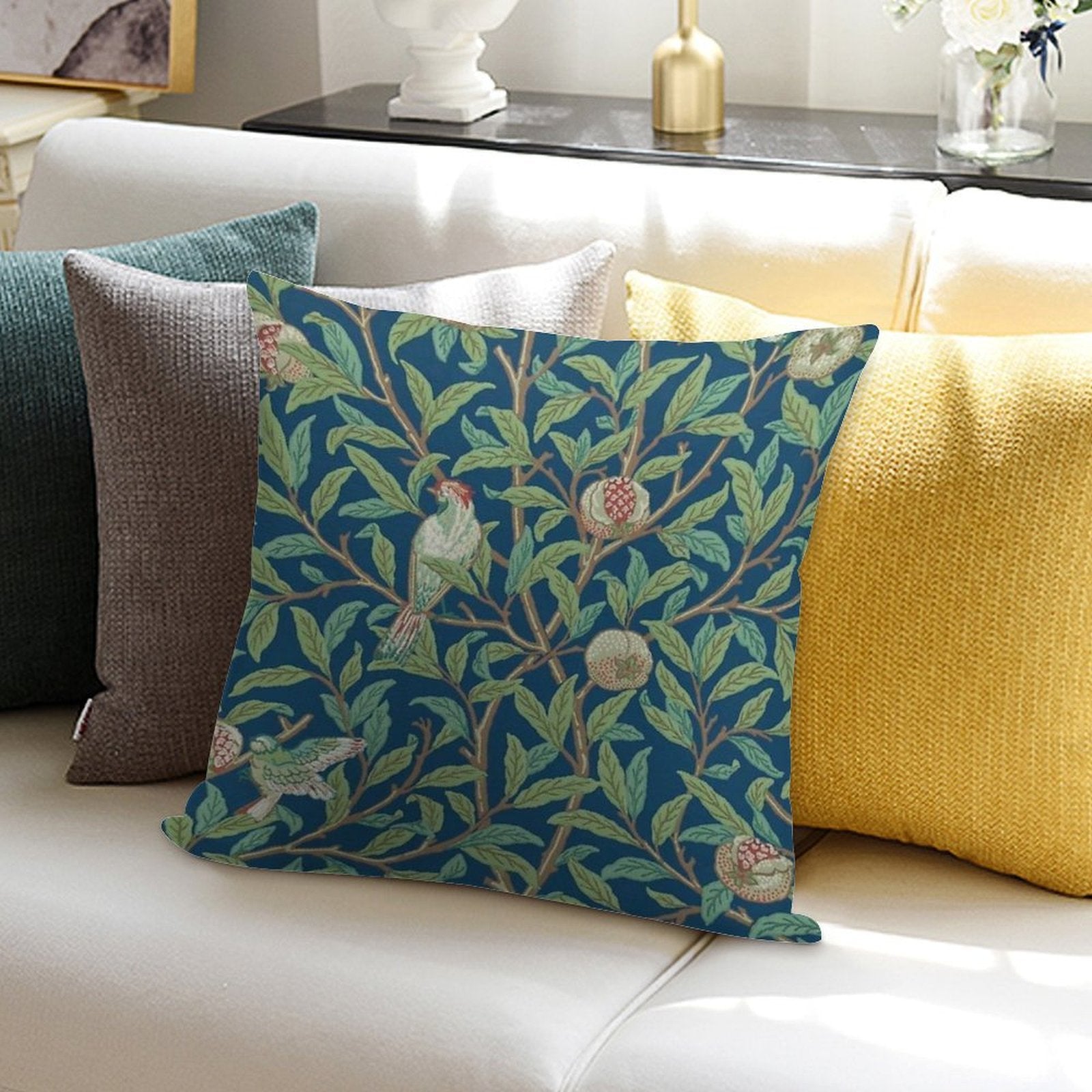 William Morris Pomegranate Fruit And Bird,No,01. Soft Multiple Sizes Throw Pillow