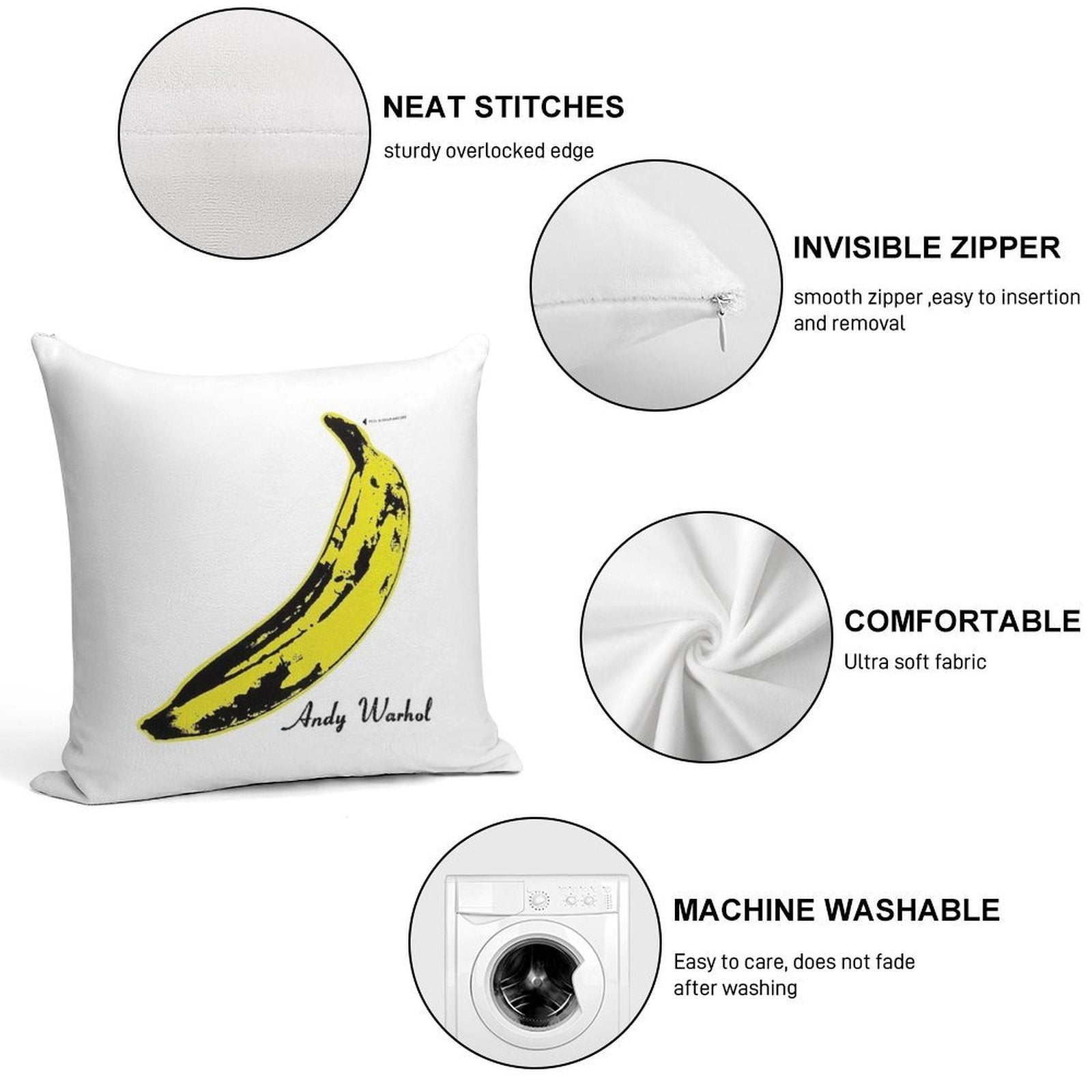 Andy Warhol Banana Velvet Underground Peel Slowly And See Soft Hidden Zipper Throw Pillow