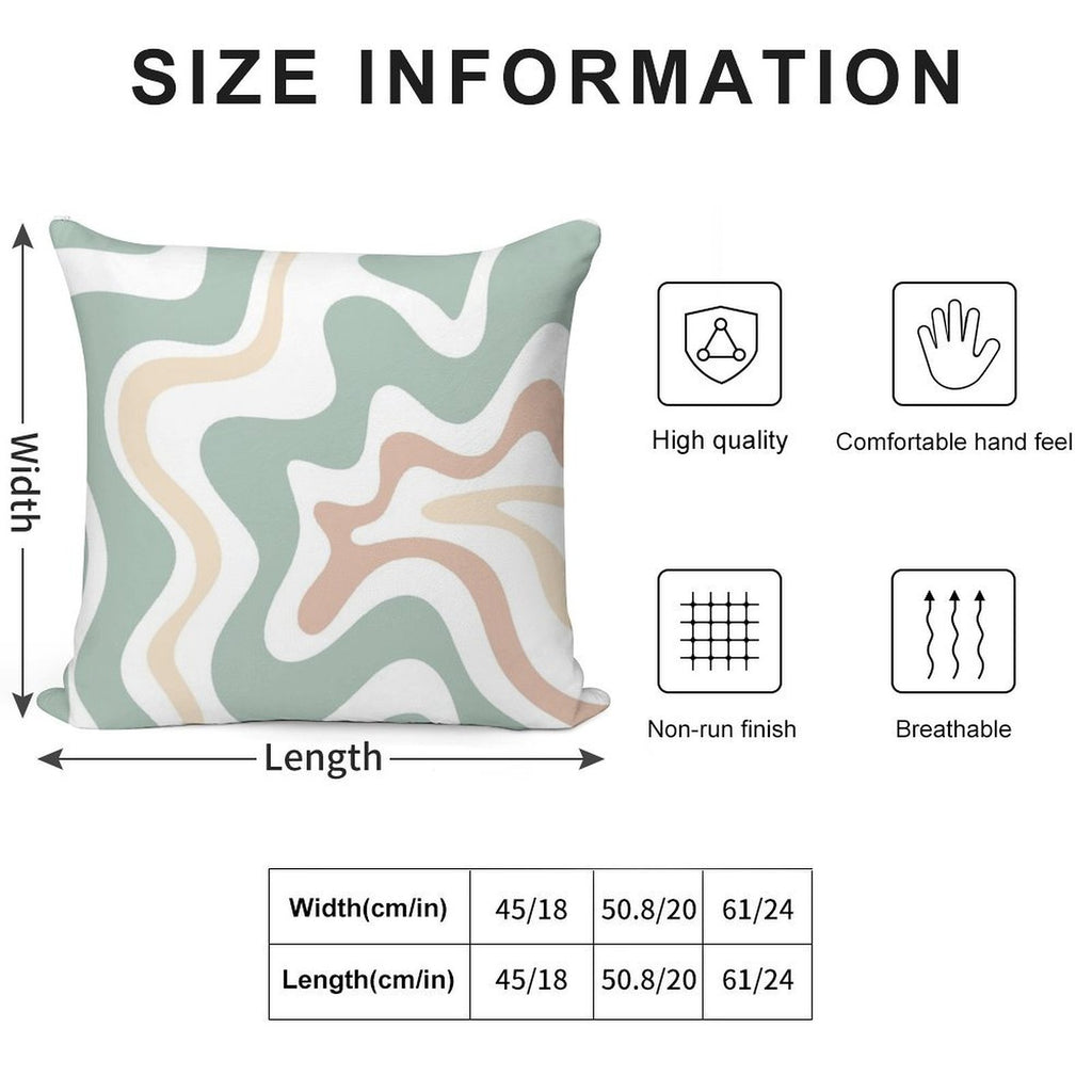 Liquid Swirl Retro Abstract in Light Sage Celadon Green, Light Blush, Cream, And White Soft Shrink-Resistant Throw Pillow