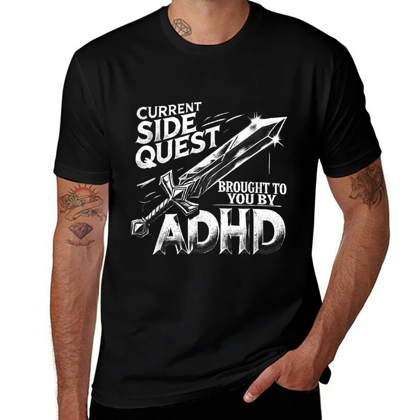 Current Side Quest Brought to You by ADHD  Funny ADHD Meme  Slim-fit Cut T-Shirt