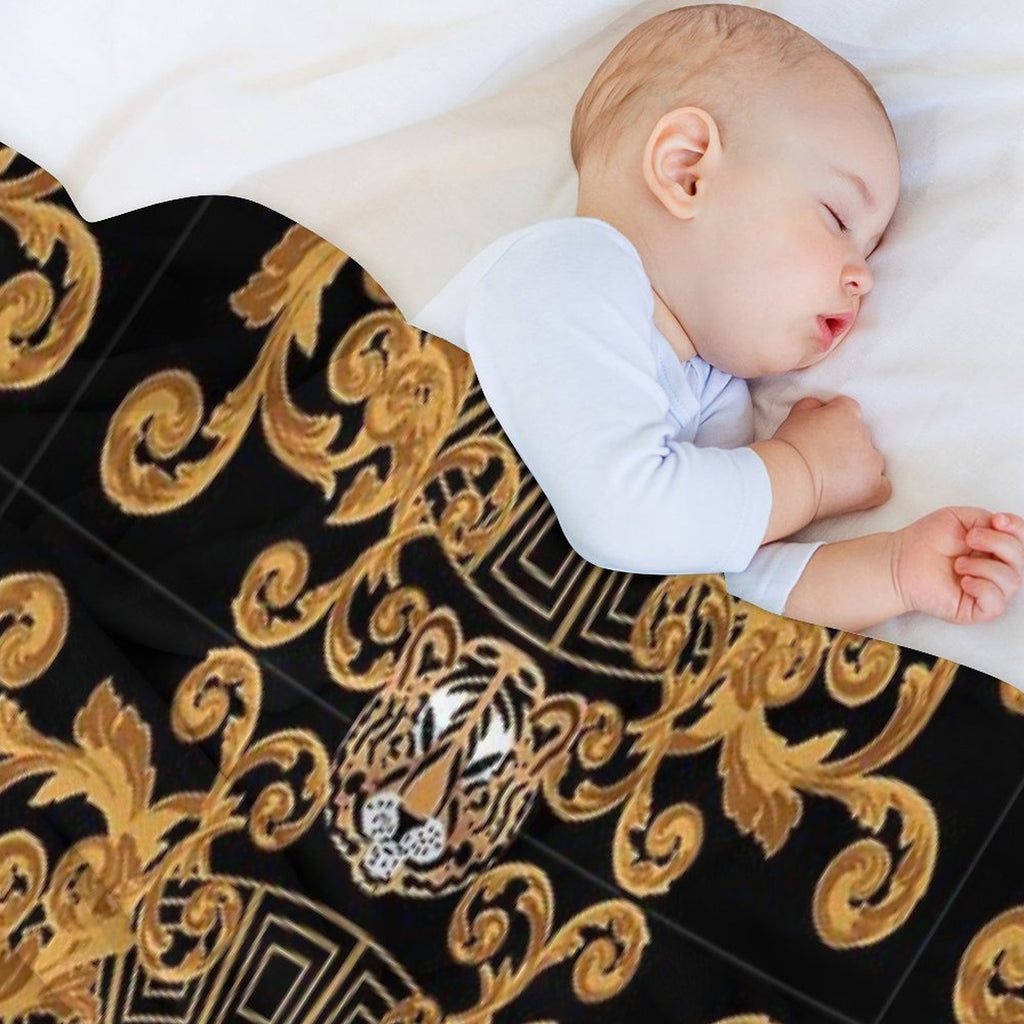 Royal Tiger Face Gold And Black Lightweight Throw Blanket