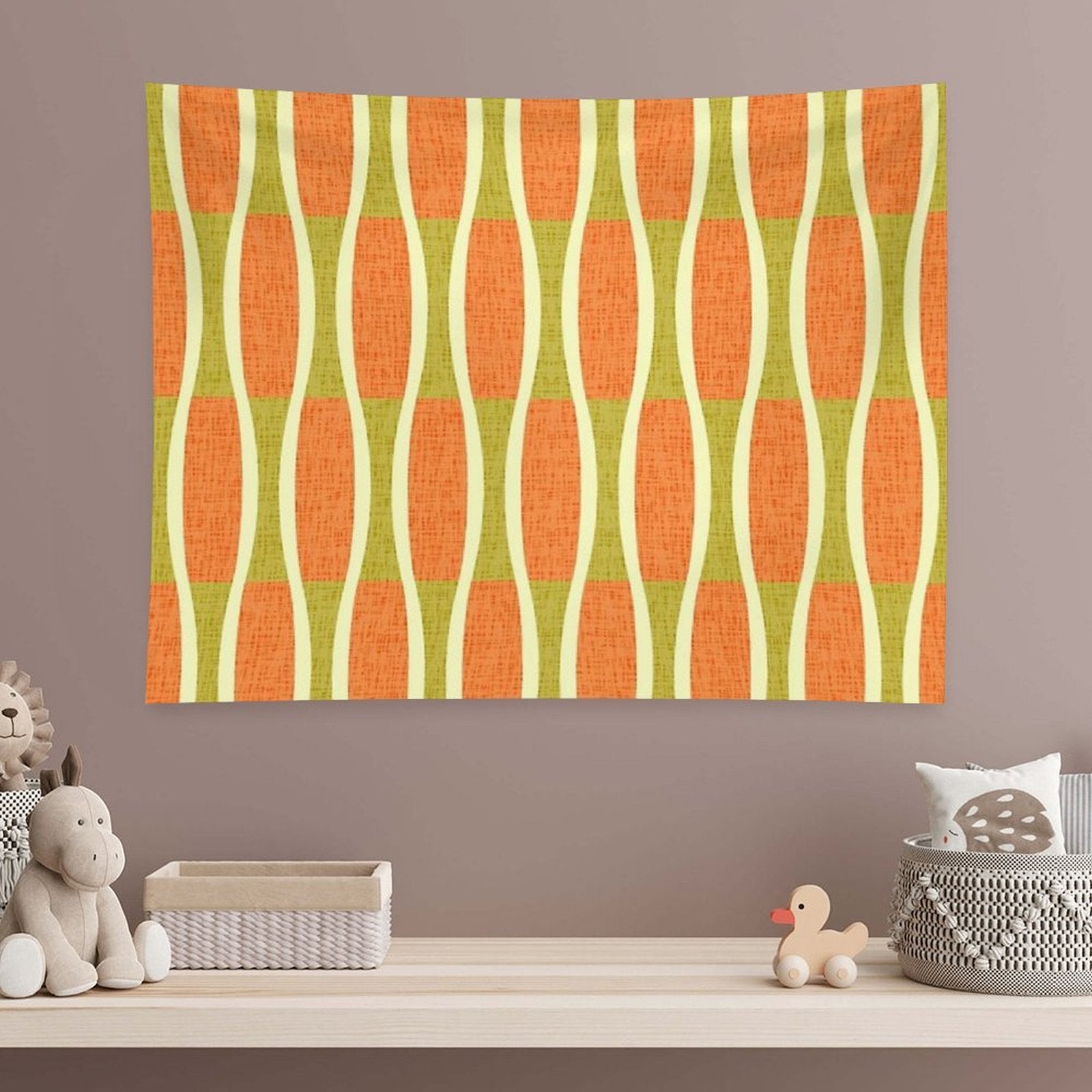 Retro Tiki Pin Stripes 336 Orange Gold And Beige Tapestry