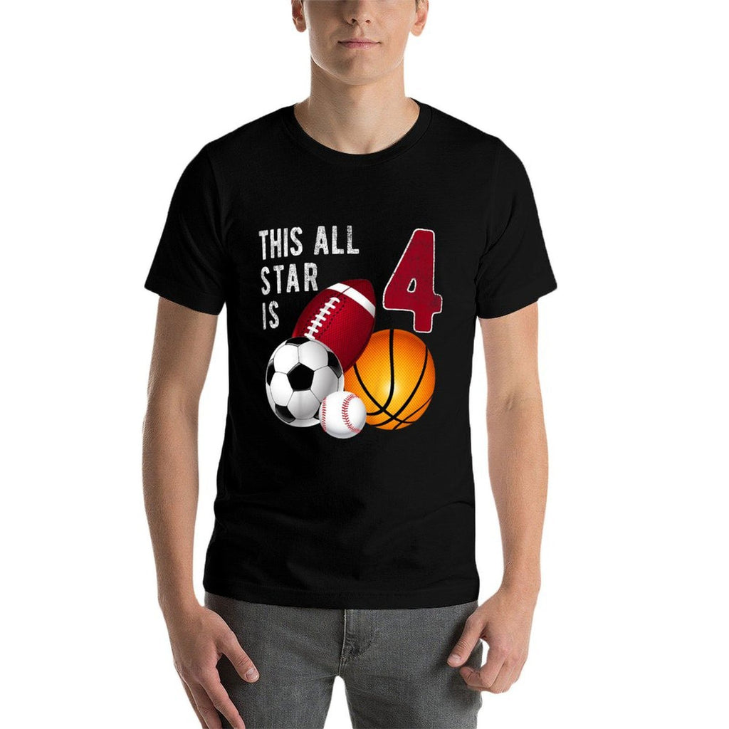Kids This All Star Is 4 Years Old Gift For Kids Birthday  Rolled Sleeves T-Shirt