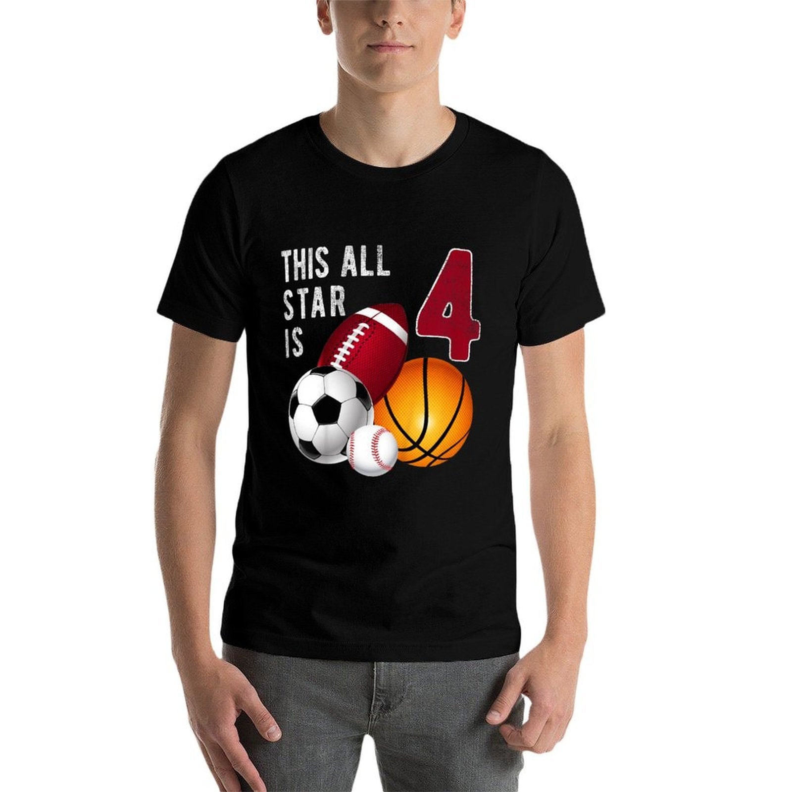 Kids This All Star Is 4 Years Old Gift For Kids Birthday  Rolled Sleeves T-Shirt