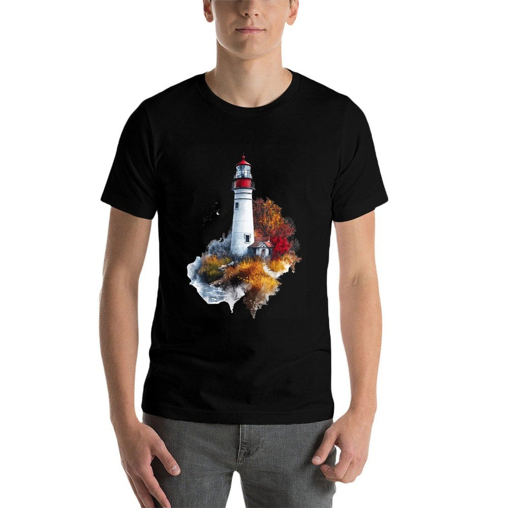 Scenic Lighthouse in Autumn Landscape  Vintage-inspired T-Shirt