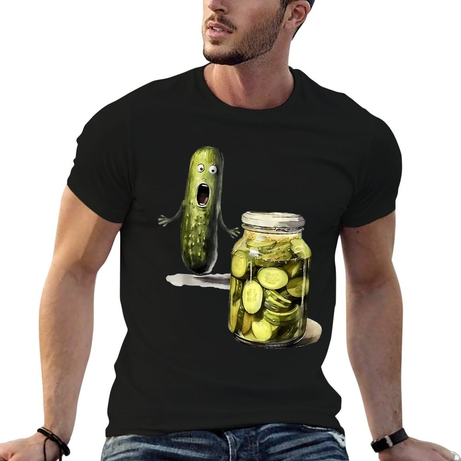 Funny Pickle Surprise A Cucumber And A Jar Of Sliced Pickles  Fade-proof Color T-Shirt