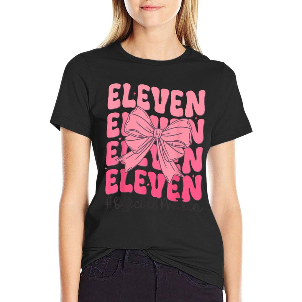 Birthday Girl Pink Coquette Bow 11 Year Old Aesthetic Girly  Stretchy T-Shirt