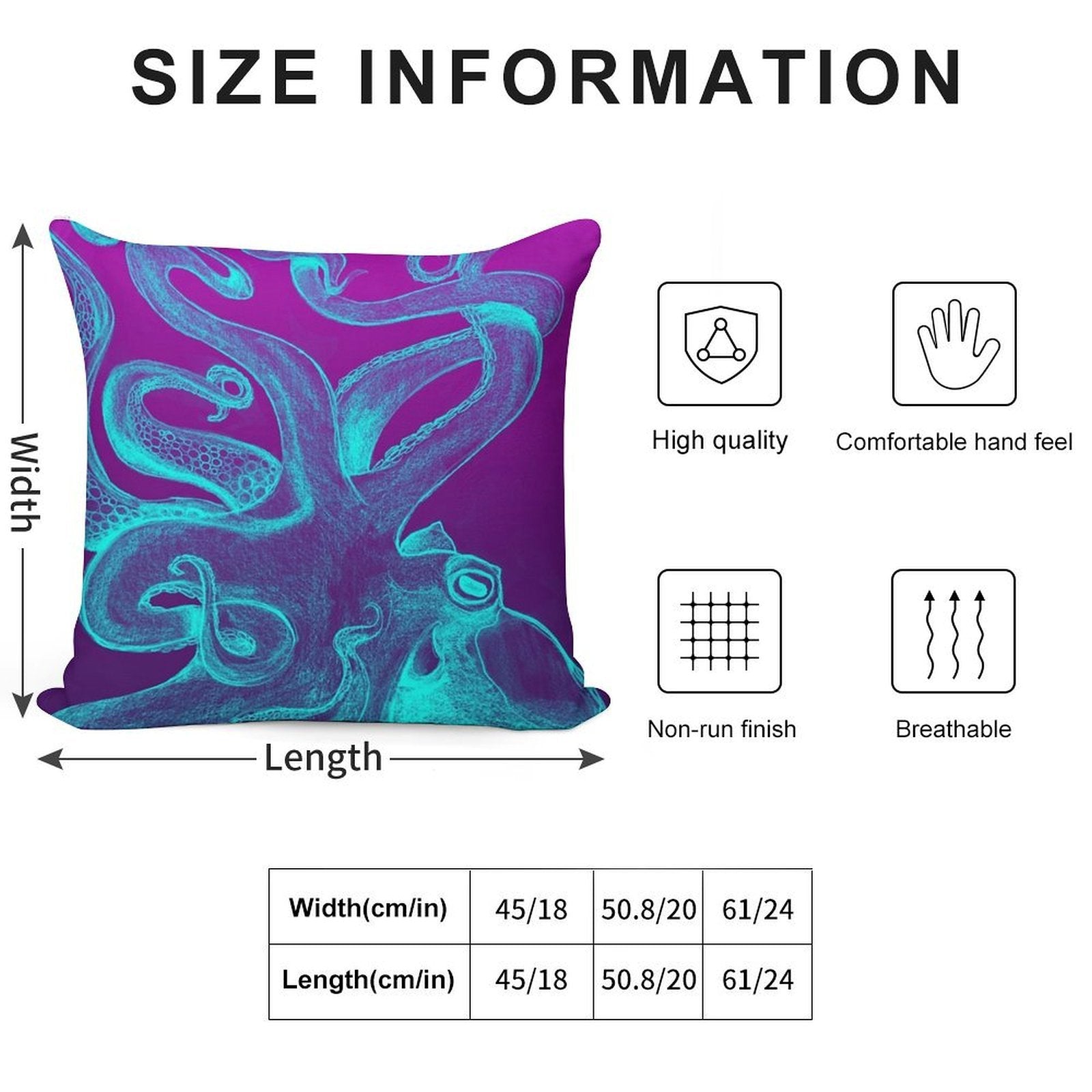 Blue & Purple Octopus Soft Decorative Cover Throw Pillow
