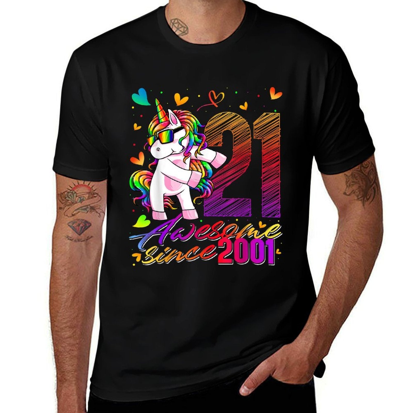 21 Years Old Unicorn Flossing 21st Birthday Unicorn Party  Rolled Sleeves T-Shirt