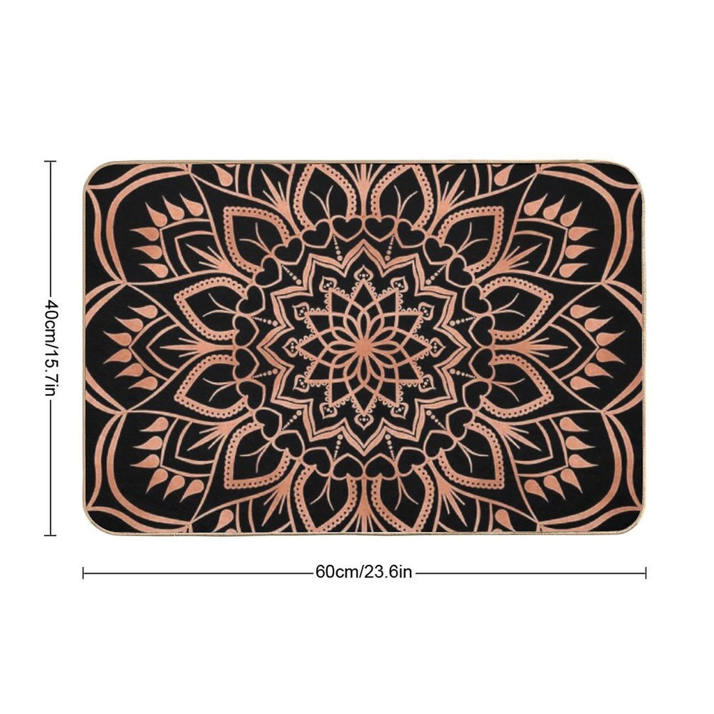 Rose Gold Mandala Pattern - Black  Anti-Trip Bath Mat