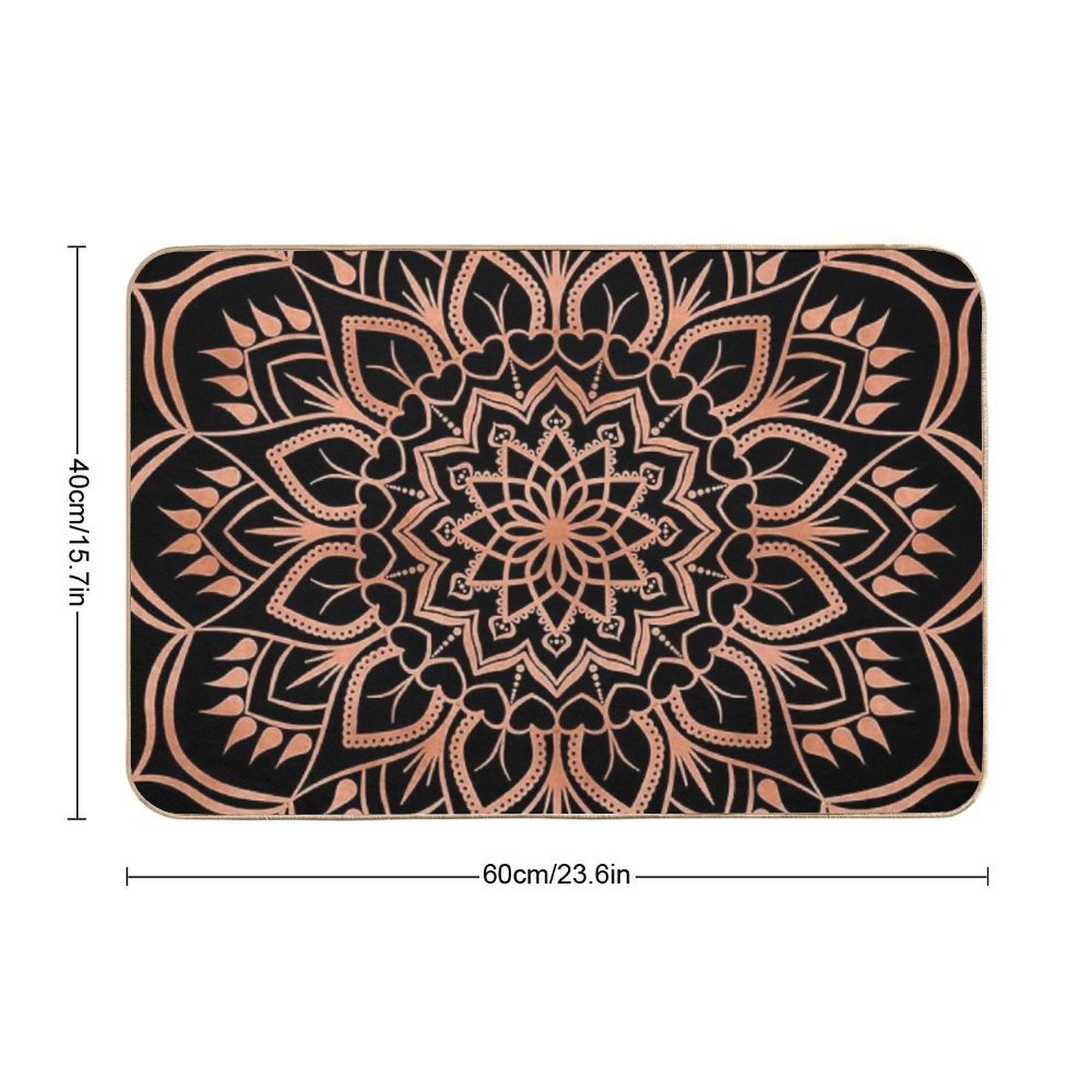 Rose Gold Mandala Pattern - Black  Anti-Trip Bath Mat