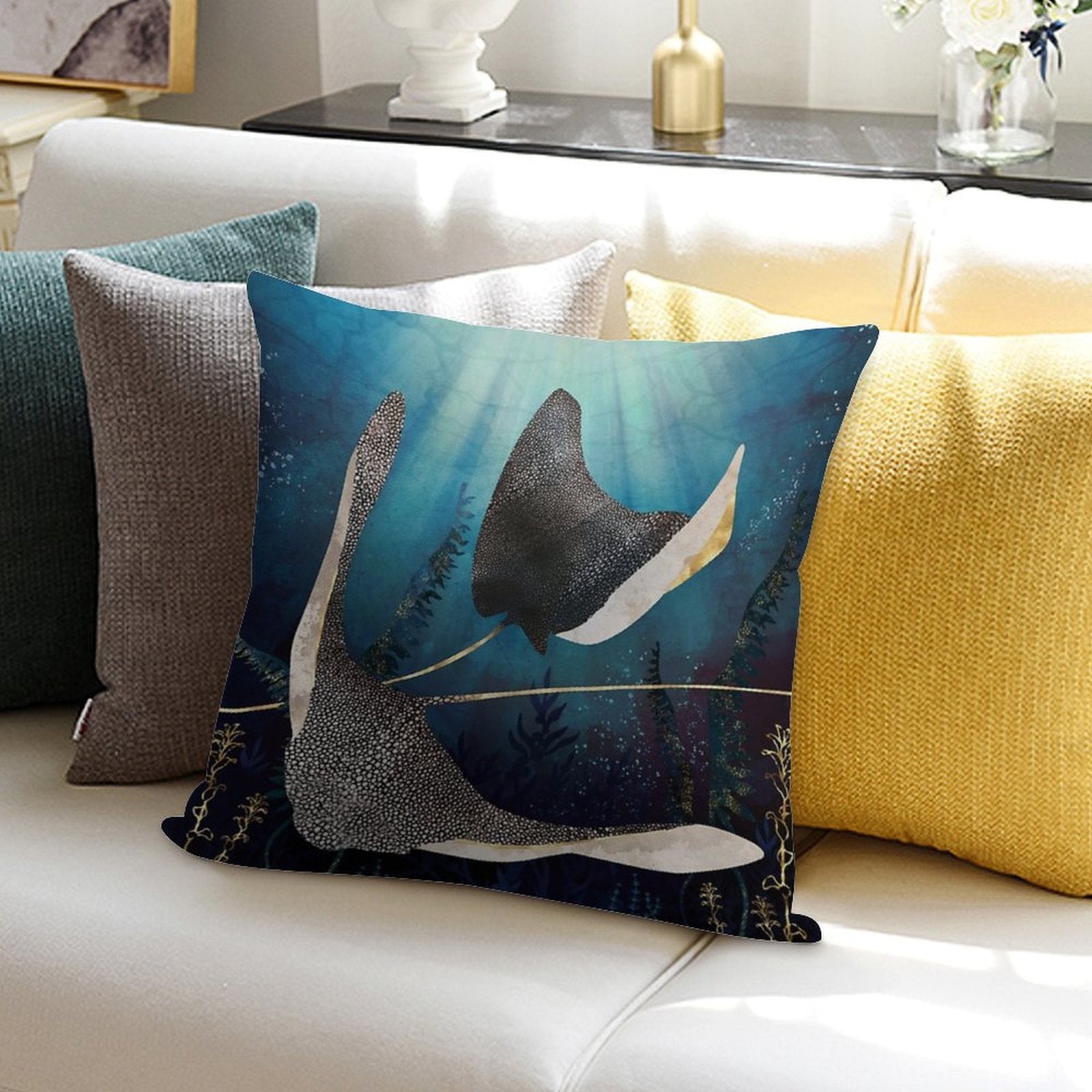 Metallic Stingray Soft High-Density Material Throw Pillow