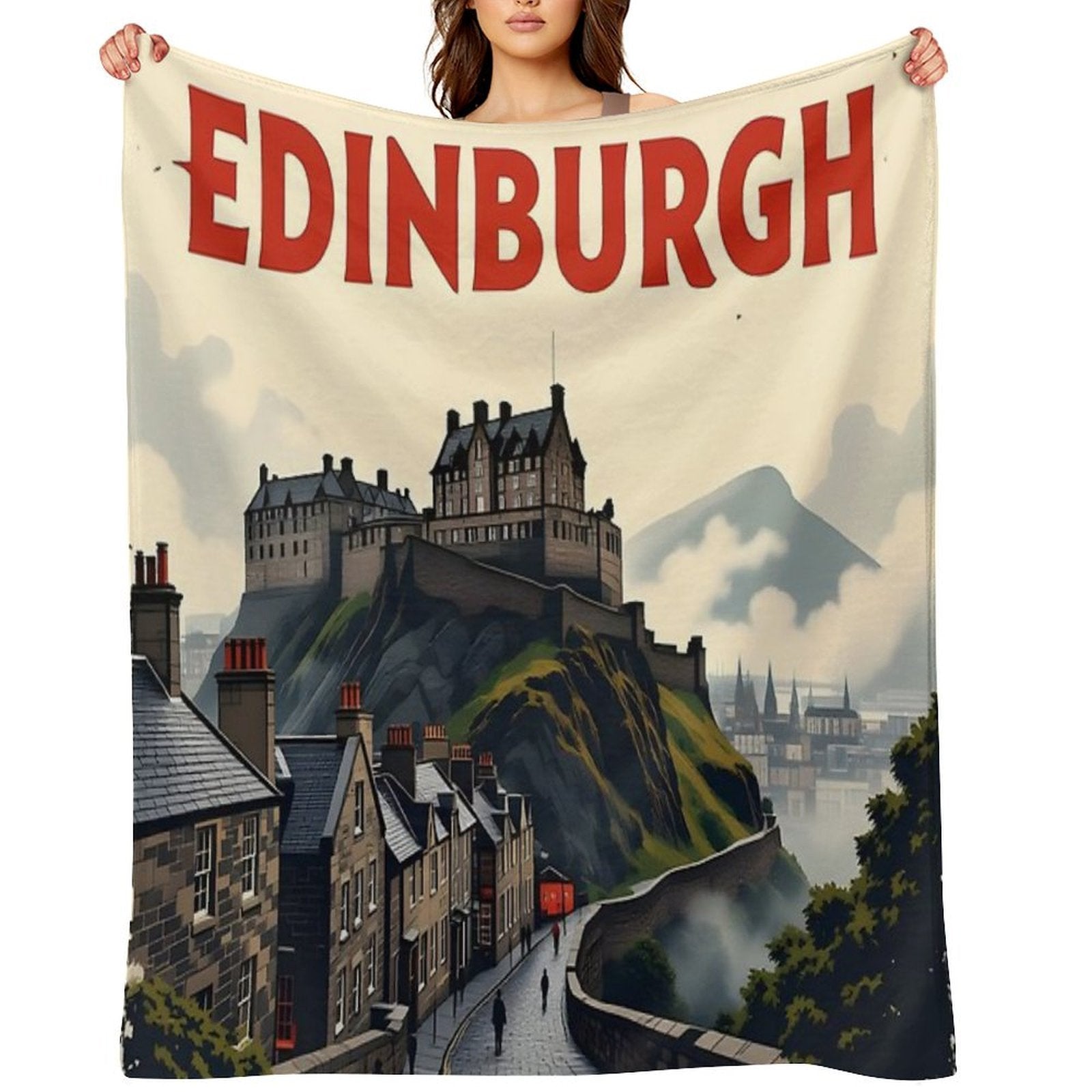 Edinburgh Vintage-Style Painterly Travel Poster Wrinkle-free Throw Blanket