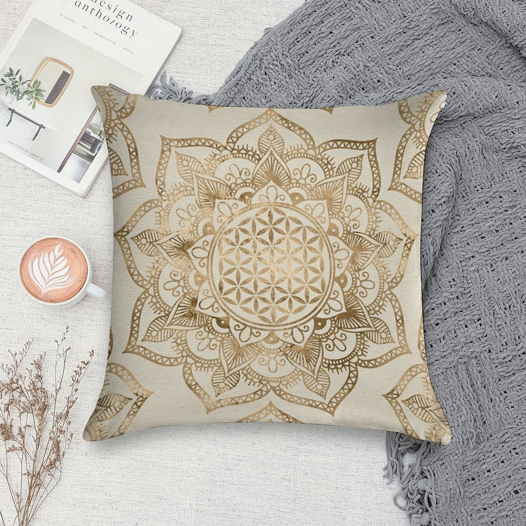 Flower of Life in Lotus - Pastel Golds And Canvas Soft Luxury Feel Throw Pillow