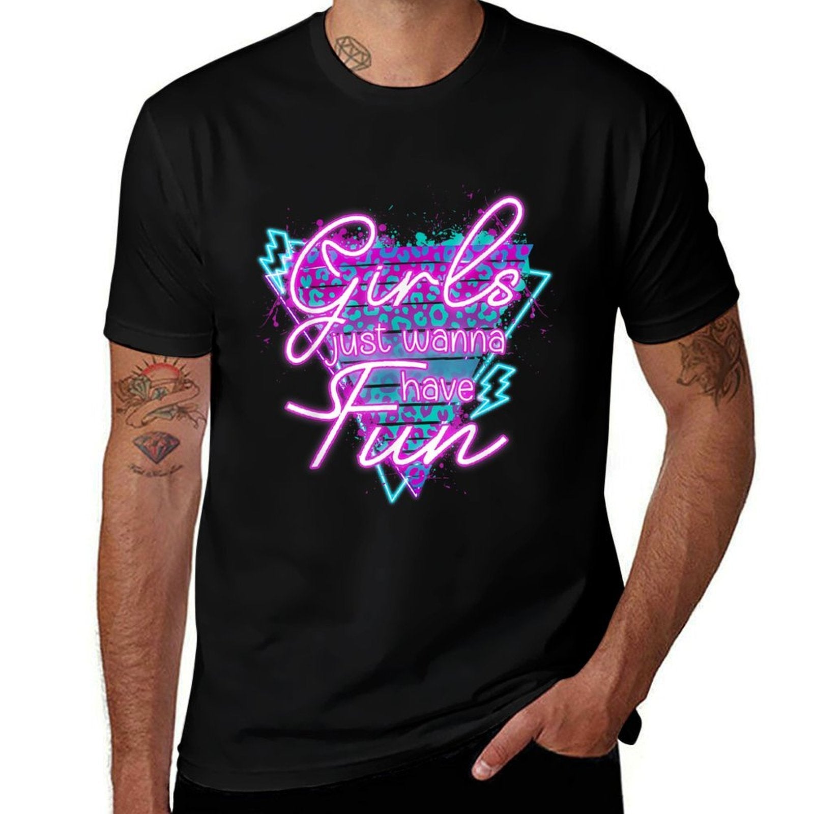 Funny Girls Just Wanna Have Fun Awesome 70s 80s 90s 1980s  Summer-ready Fabric T-Shirt