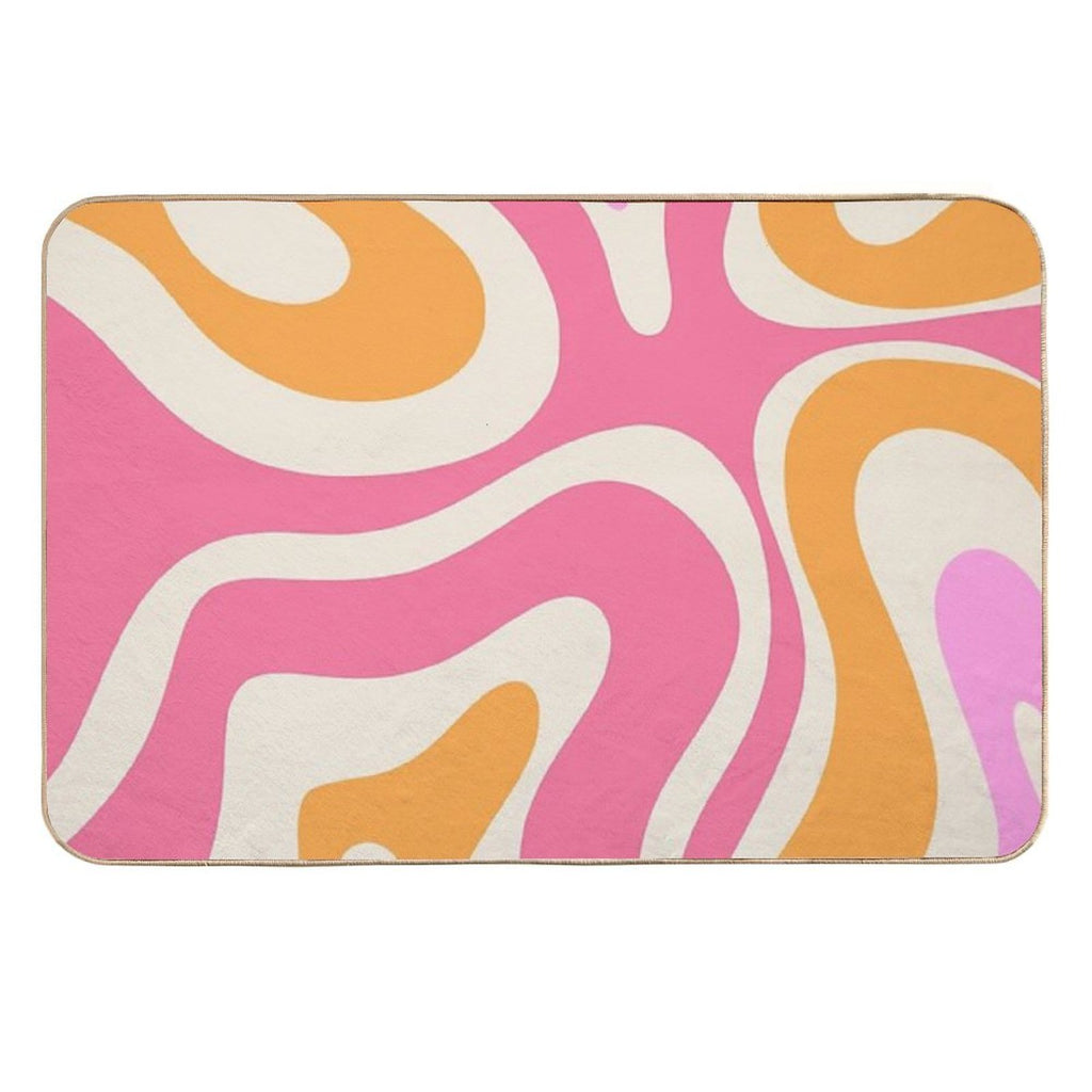 Modern Retro Liquid Swirl Abstract Pattern Vertical Pink And Orange  Absorbent Bath Mat