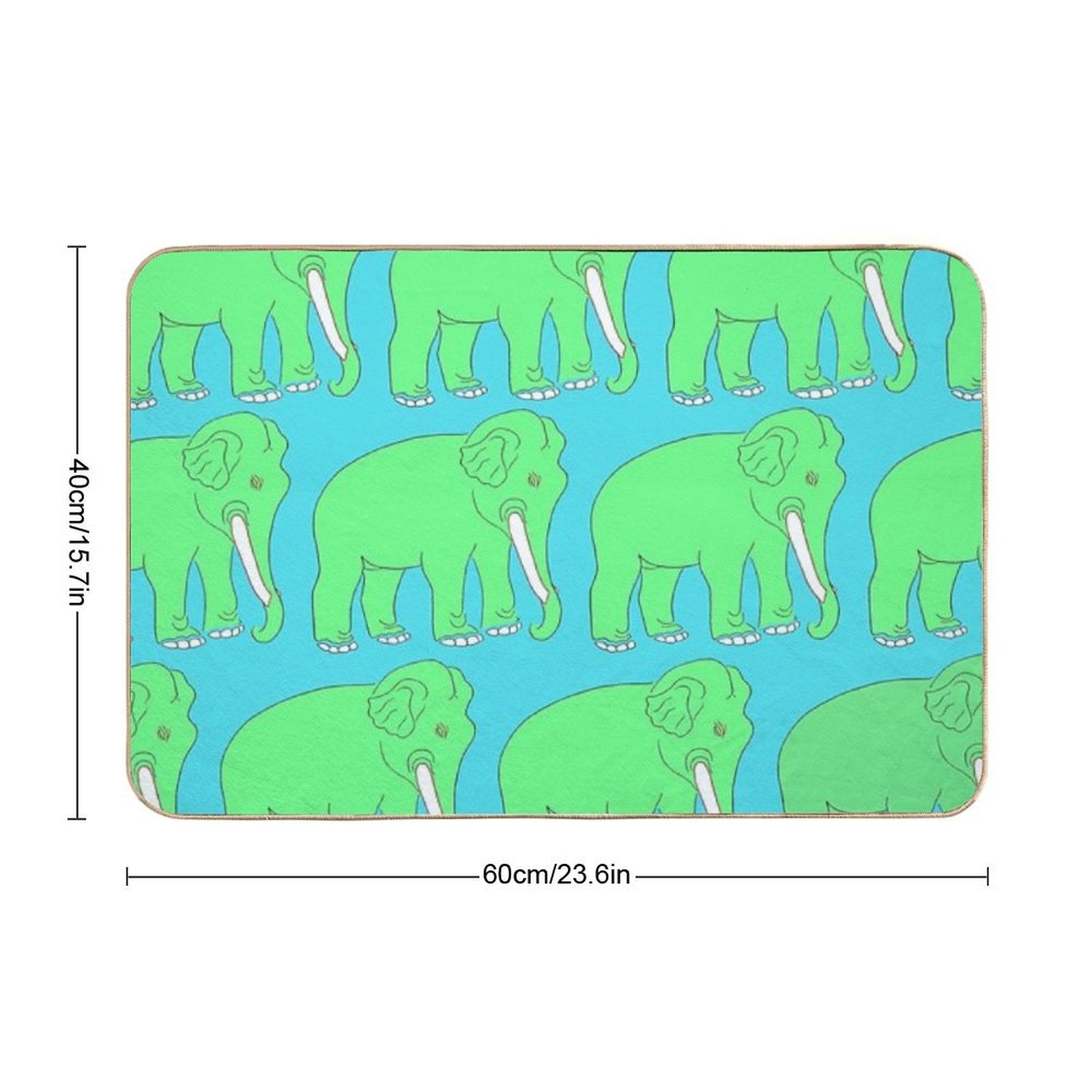 Vintage Elephant Illustration Pattern (GREEN)  Easy To Clean Bath Mat