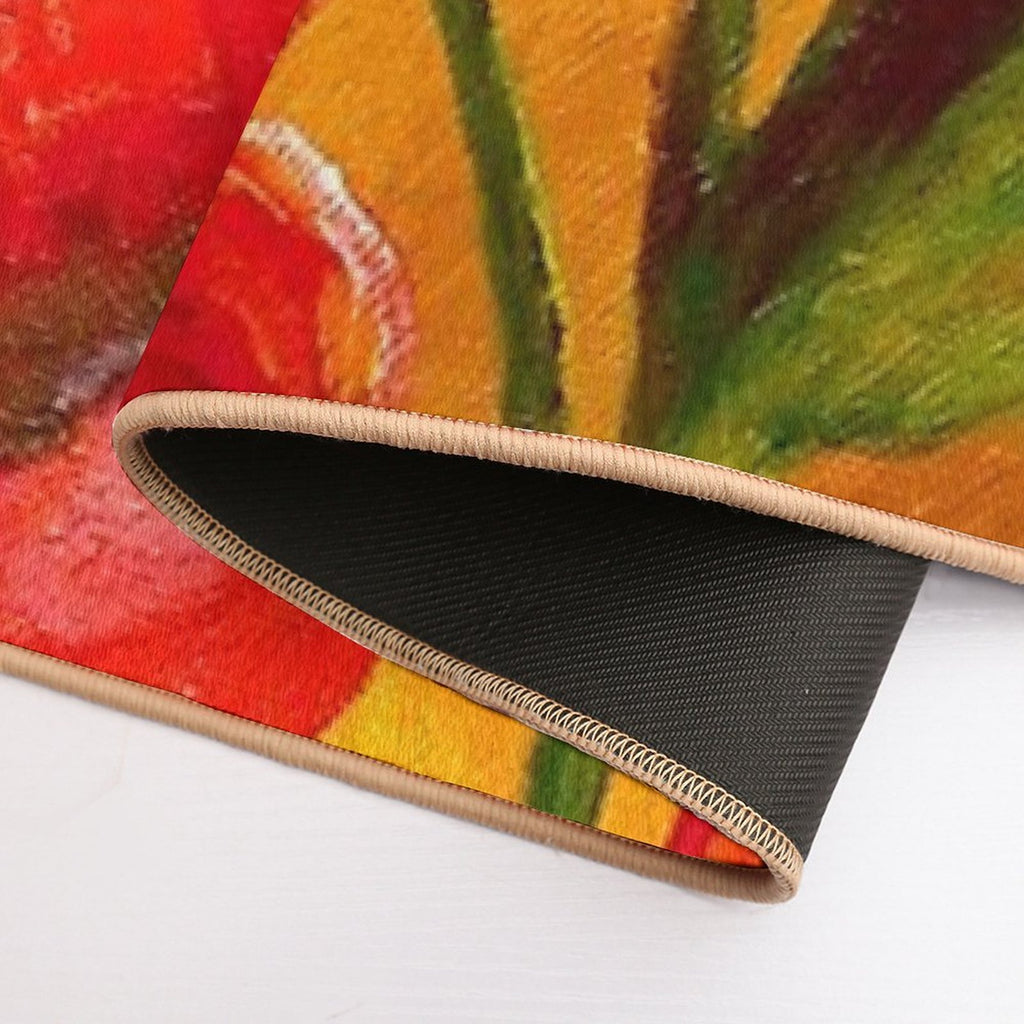 Red Floral Burnt Orange Autumn Pattern  Easy To Clean Bath Mat