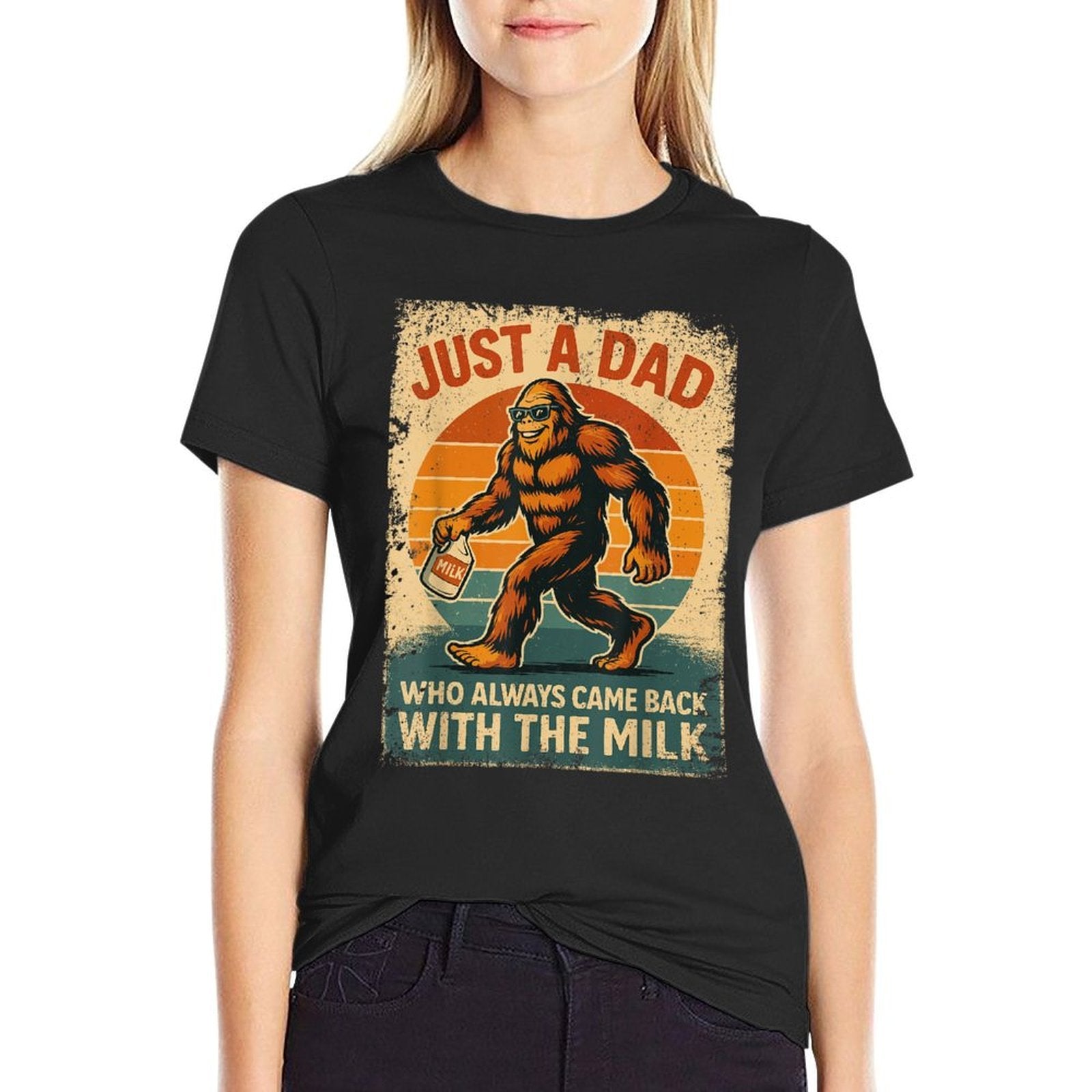 Bigfoot Papa Just A Dad Who Always Came Back With The Milk  Heathered Texture T-Shirt