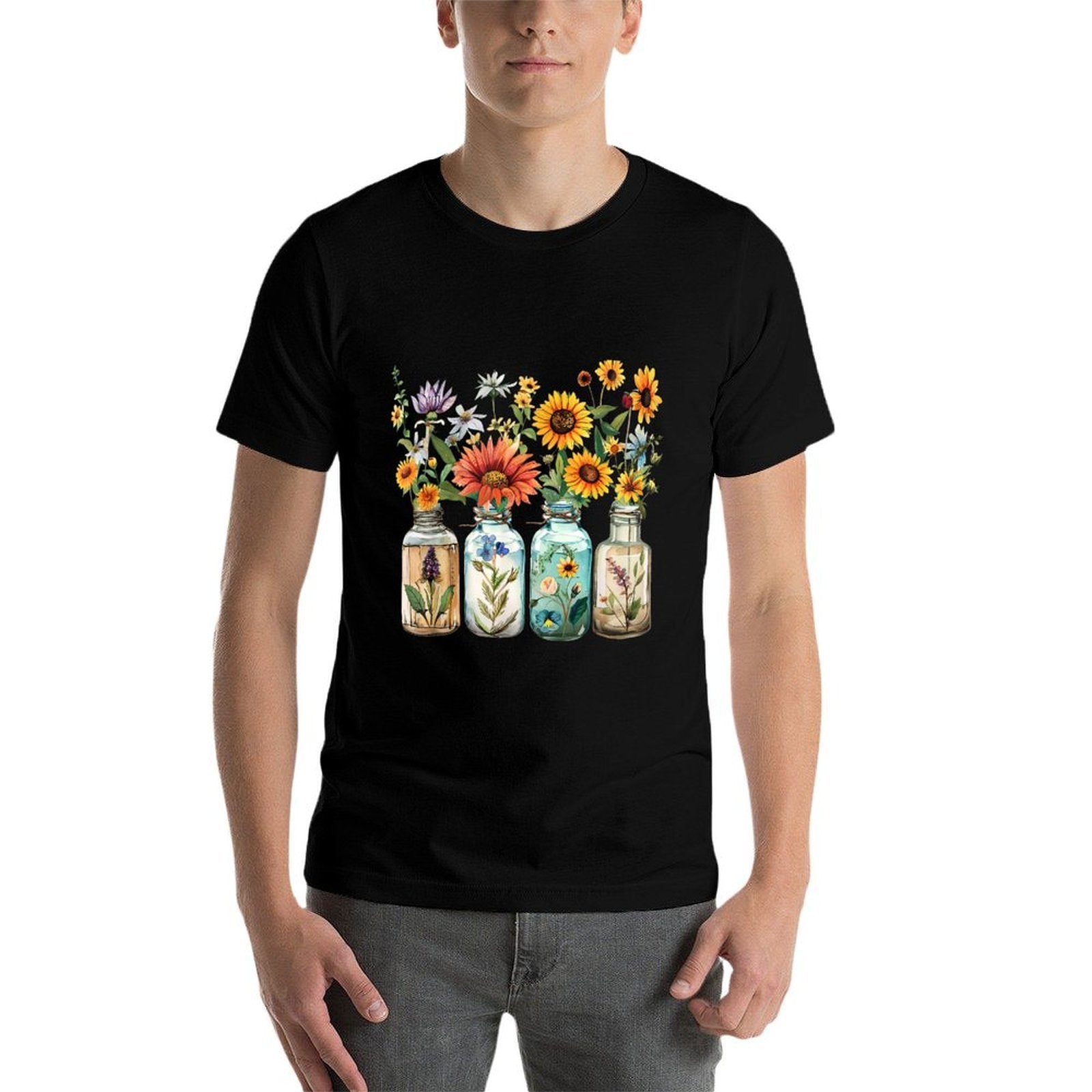 Vintage Sunflower Botanical Plant Gardening Women Flower Jar  Tagless Design T-Shirt