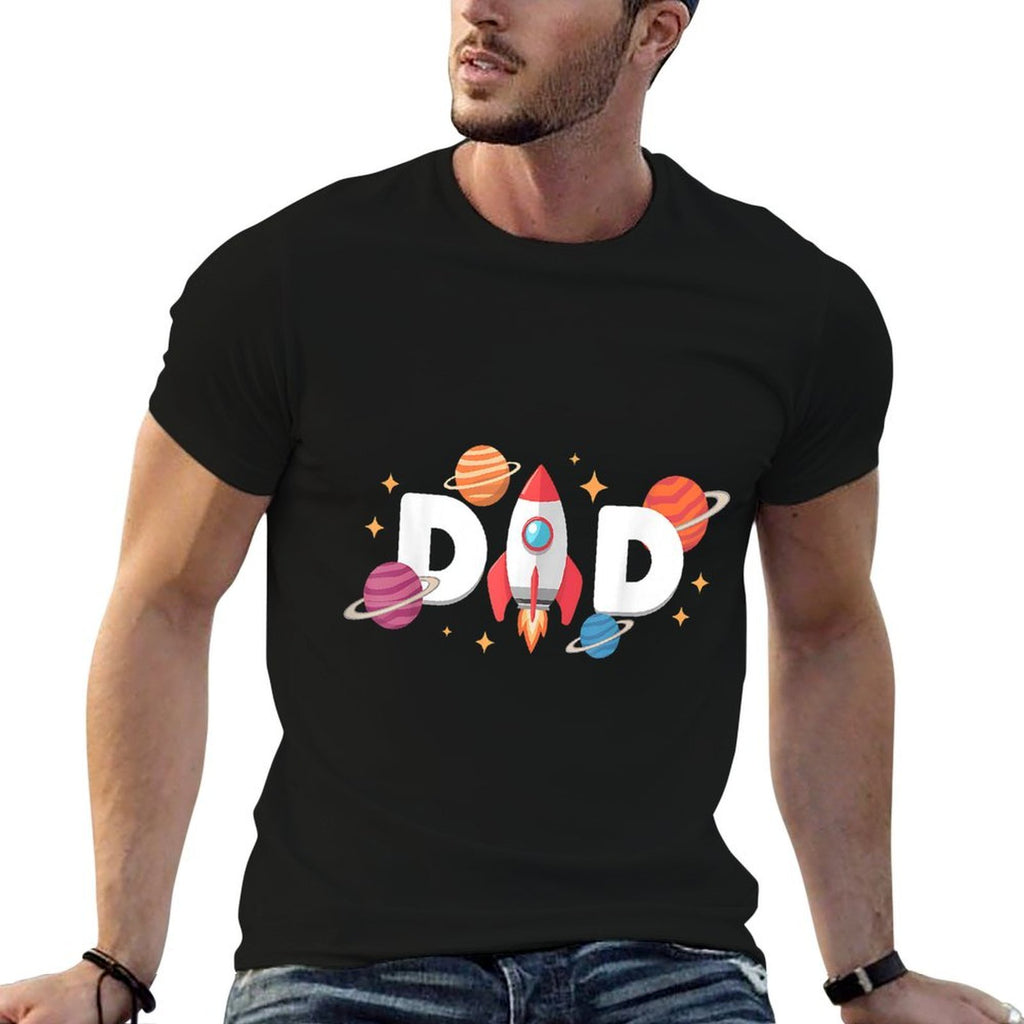 Dad of The Birthday Boys Space Astronaut 1st Birthday Family  Ribbed Collar T-Shirt
